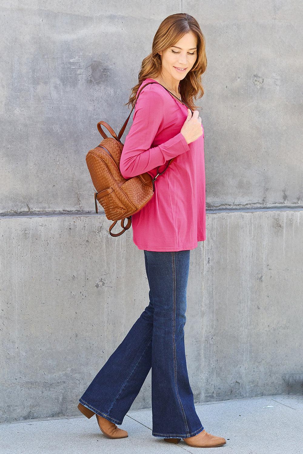 Basic Bae Full Size V-Neck Long Sleeve Top Carauana Store