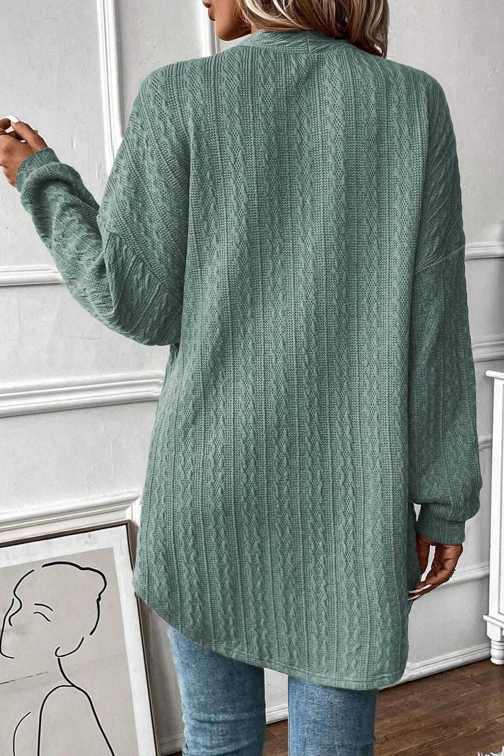 Textured Pocketed Open Front Long Sleeve Cover Up CaRaUaNa Fashion