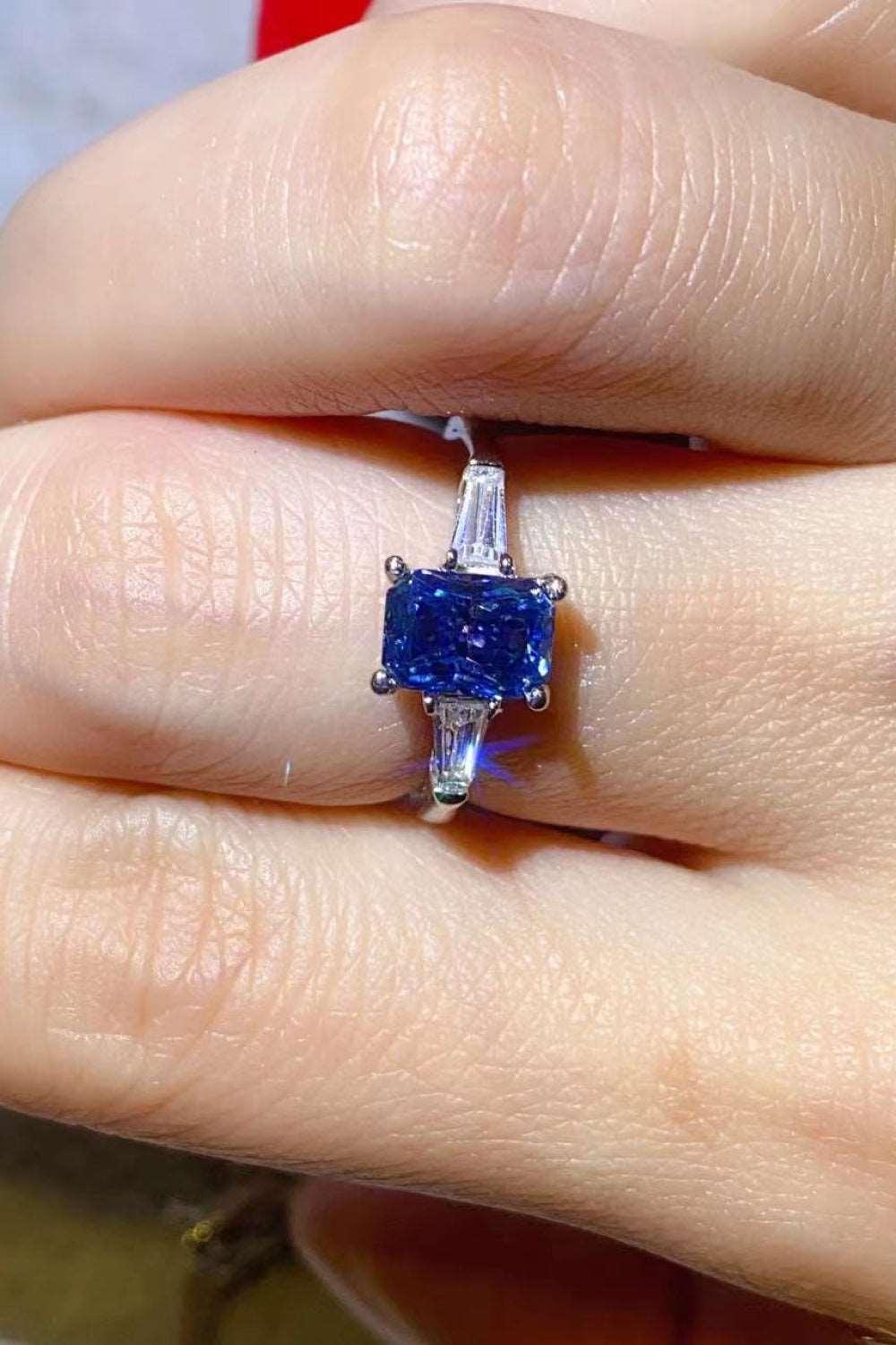 1 Carat Moissanite Platinum-Plated Rectangle Ring in Blue Carauana Store