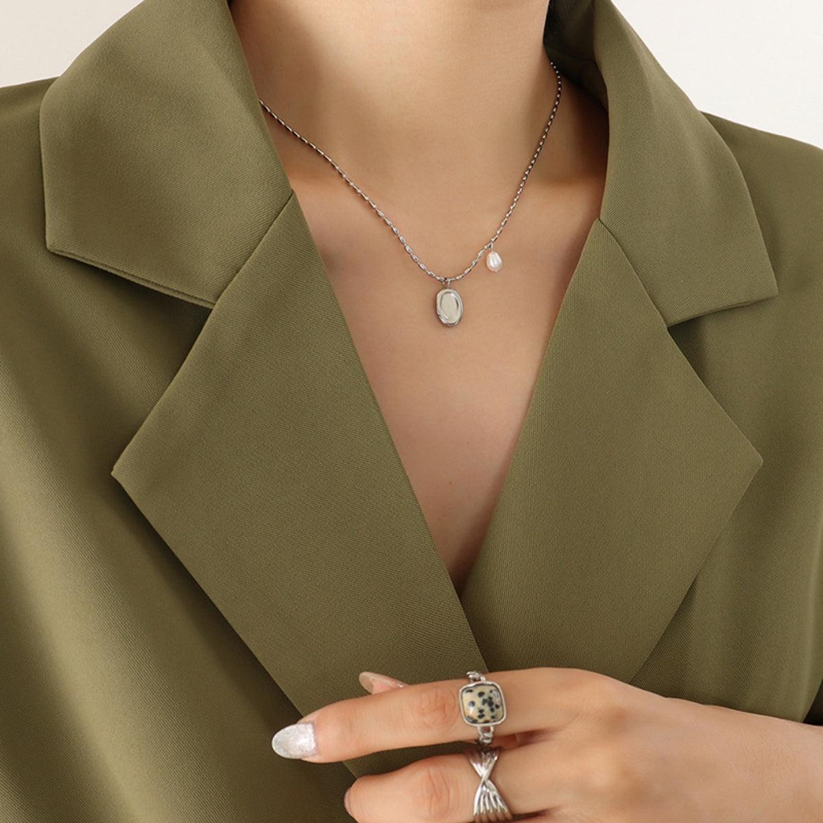 Titanium Steel Freshwater Pearl Pendant Necklace Carauana Store