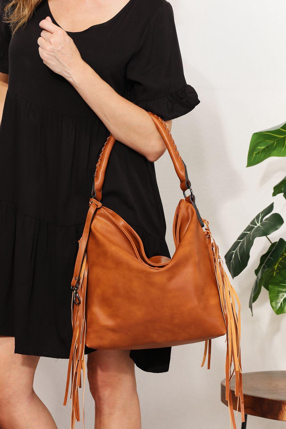 SHOMICO PU Leather Fringe Detail Shoulder Bag Carauana Store