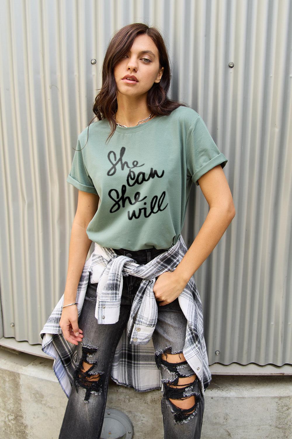Simply Love Full Size SHE CAN SHE WILL Short Sleeve T-Shirt Carauana Store