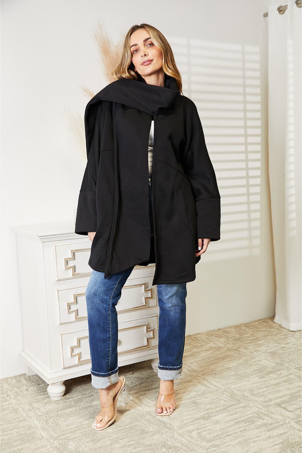 HEYSON Full Size Open Front Cardigan with Scarf Design Carauana Store
