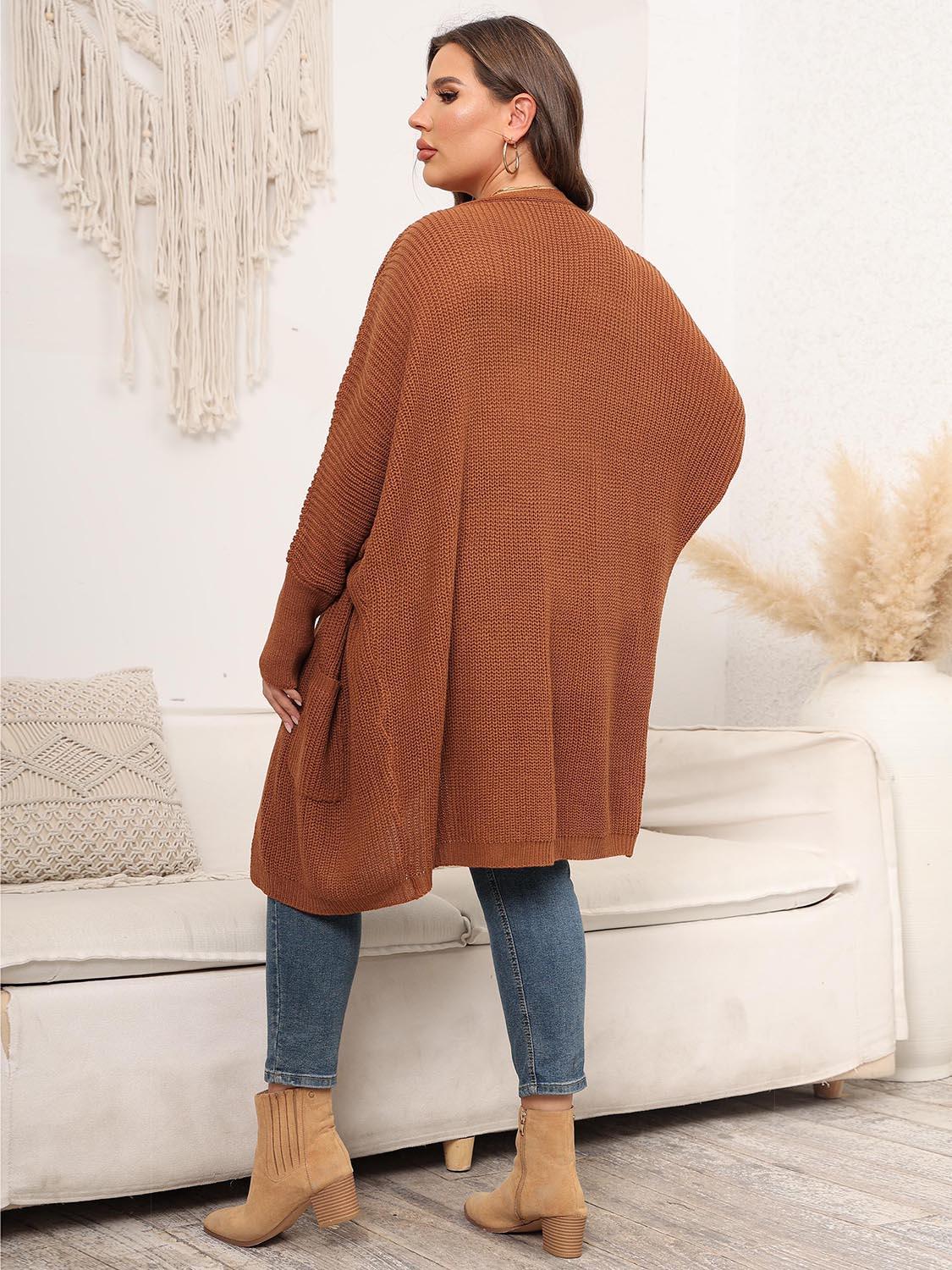 Plus Size Open Front Cardigan With Pockets Carauana Store