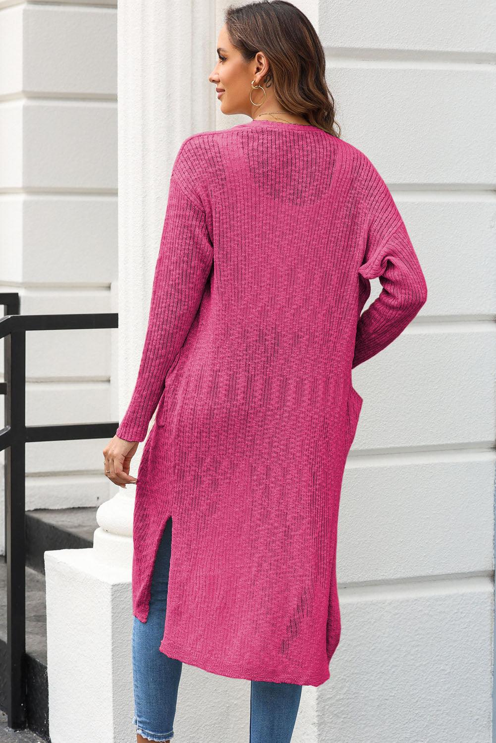 Open Front Slit Cardigan with Pockets Carauana Store