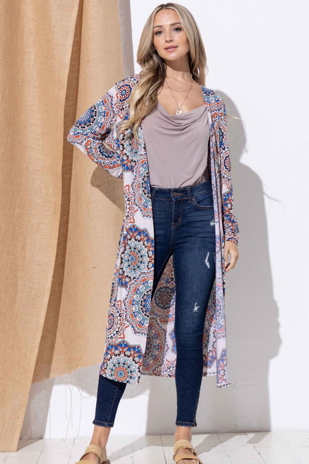 And The Why Printed Kimono Open Front Longline Cardigan Carauana Store