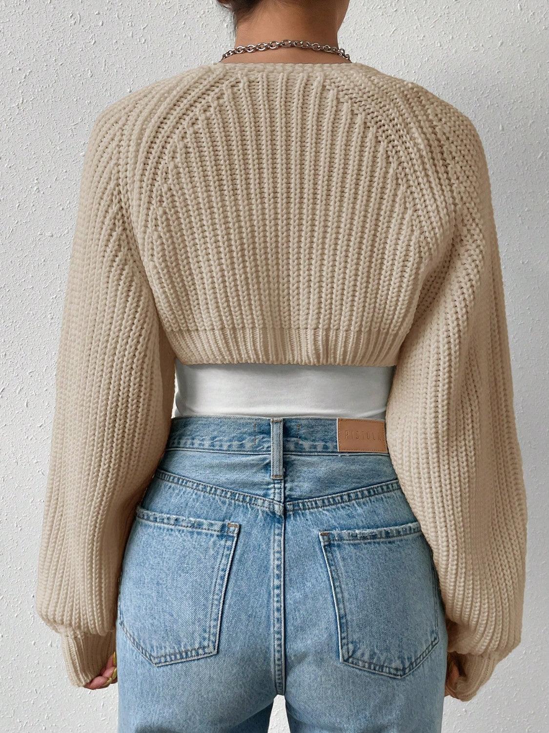 Honey Open Front Long Sleeve Cropped Cardigan Carauana Store