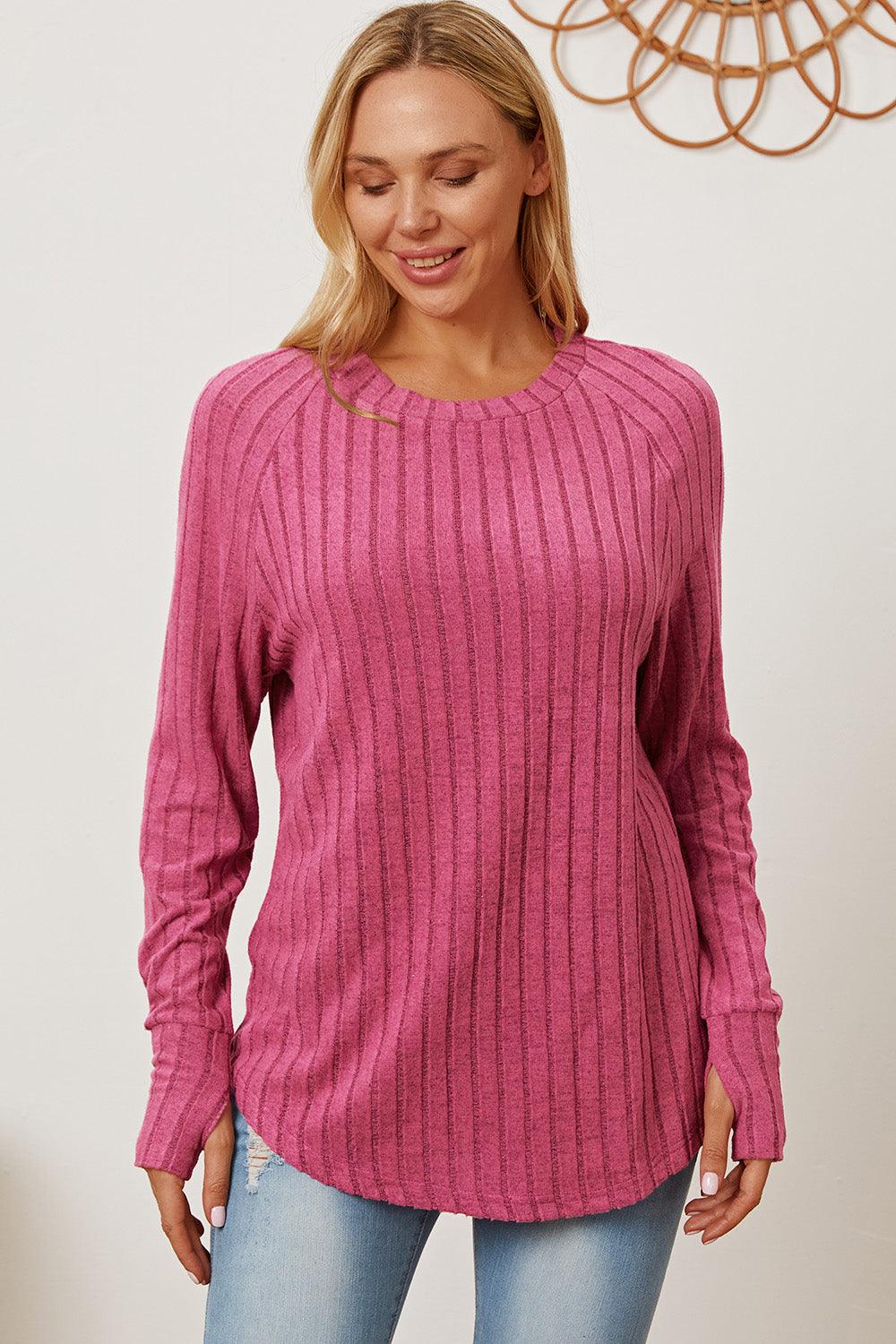 Basic Bae Full Size Ribbed Thumbhole Sleeve T-Shirt Carauana Store