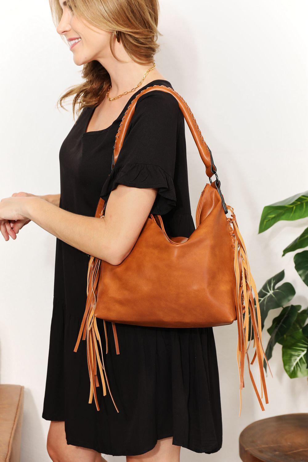 SHOMICO PU Leather Fringe Detail Shoulder Bag Carauana Store