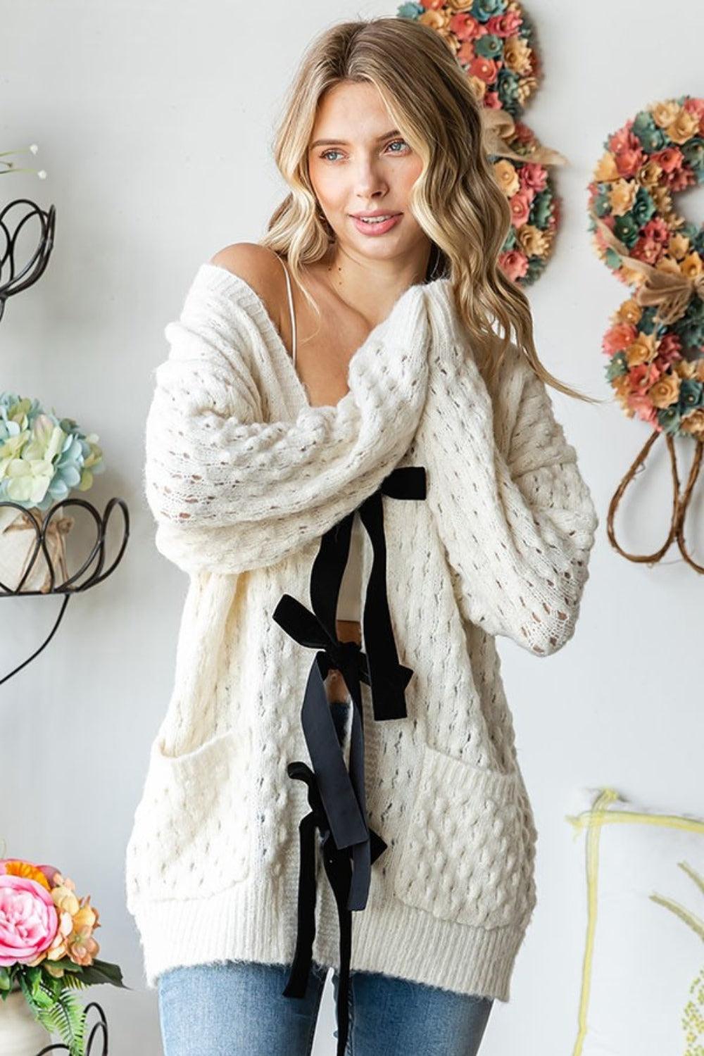First Love Tie Closure Open Knit Cardigan Carauana Store