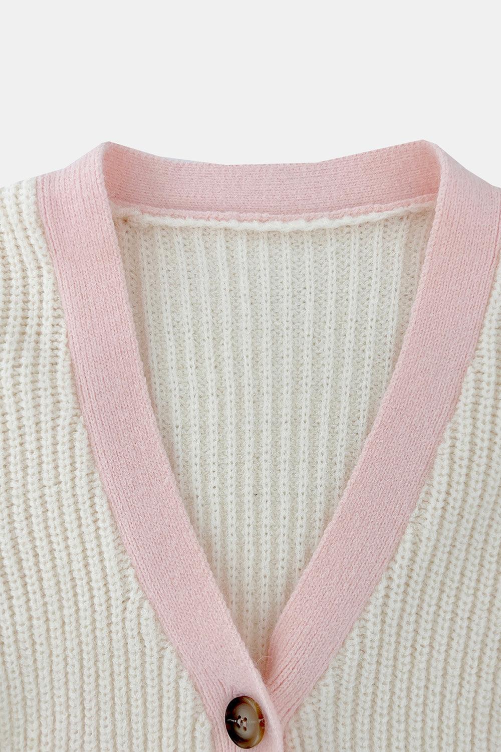 Contrast Trim Button Up Dropped Shoulder Cardigan Carauana Store