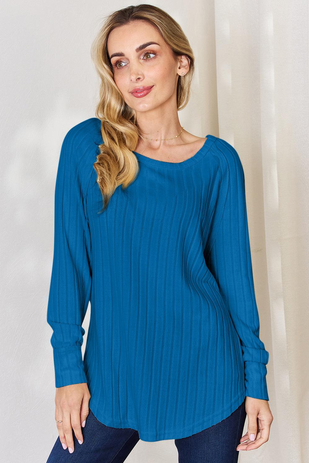 Basic Bae Full Size Ribbed Round Neck Slit T-Shirt Carauana Store
