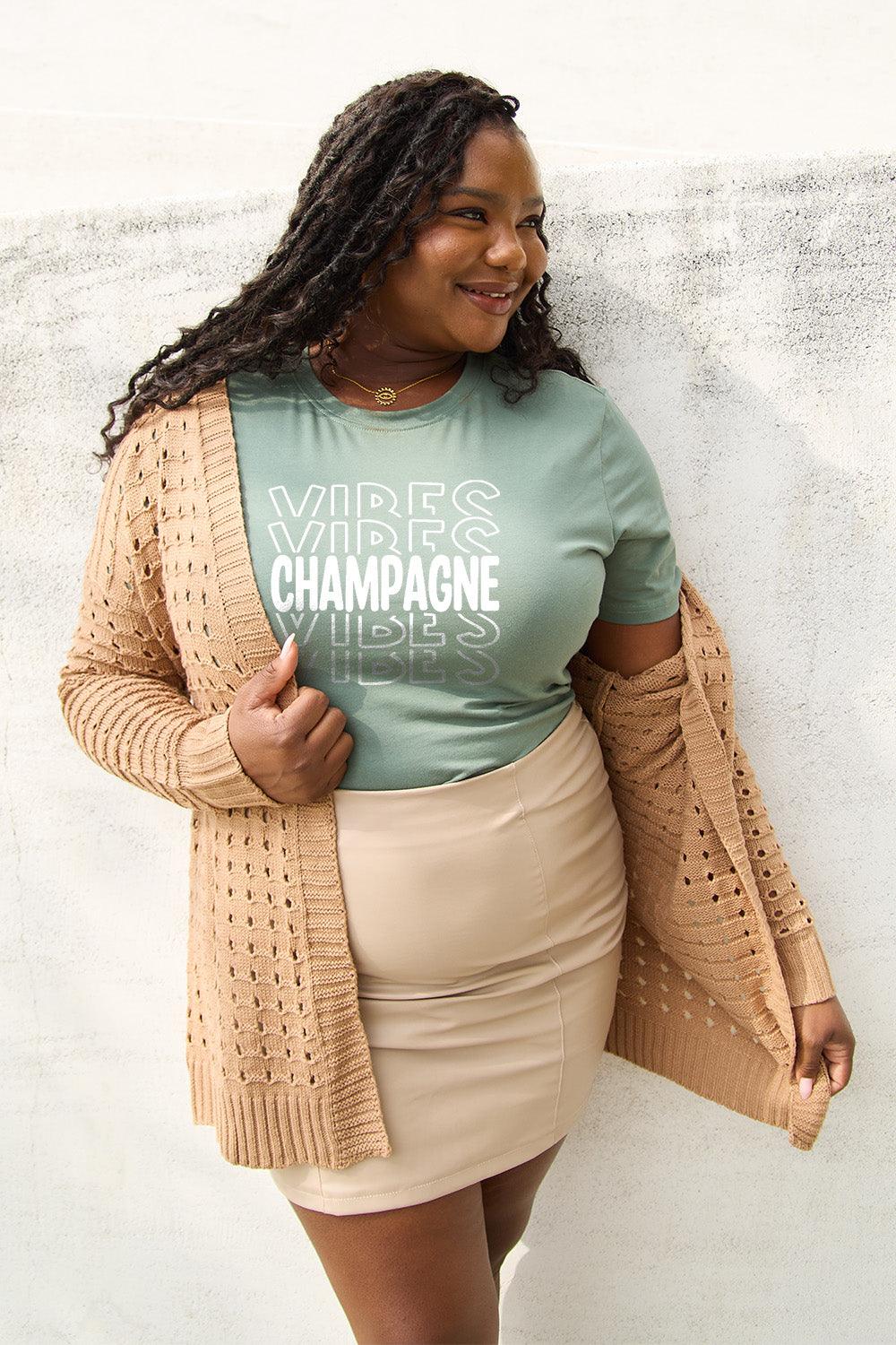 Simply Love Full Size CHAMPAGNE VIBES Short Sleeve T-Shirt Carauana Store