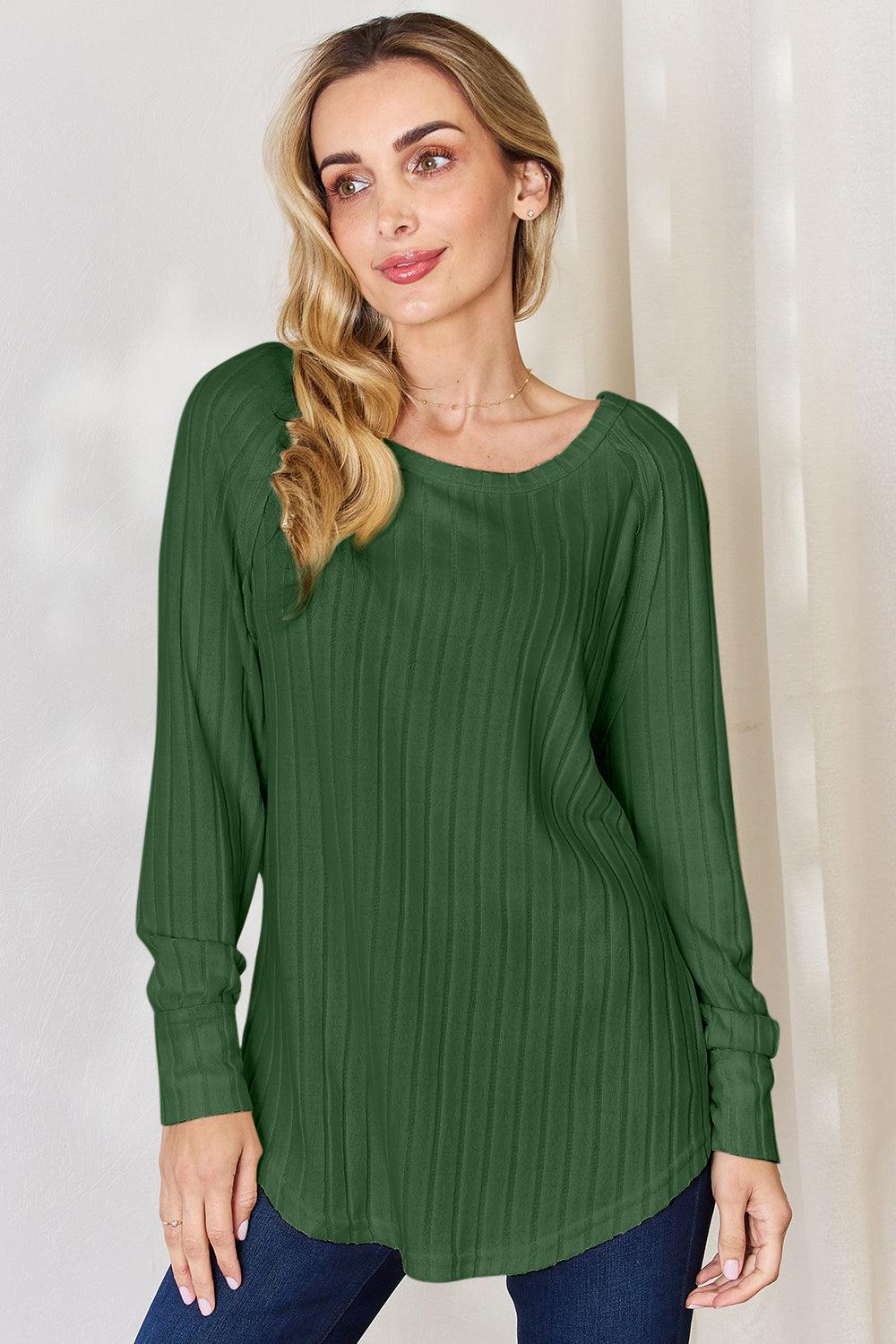 Basic Bae Full Size Ribbed Round Neck Slit T-Shirt Carauana Store