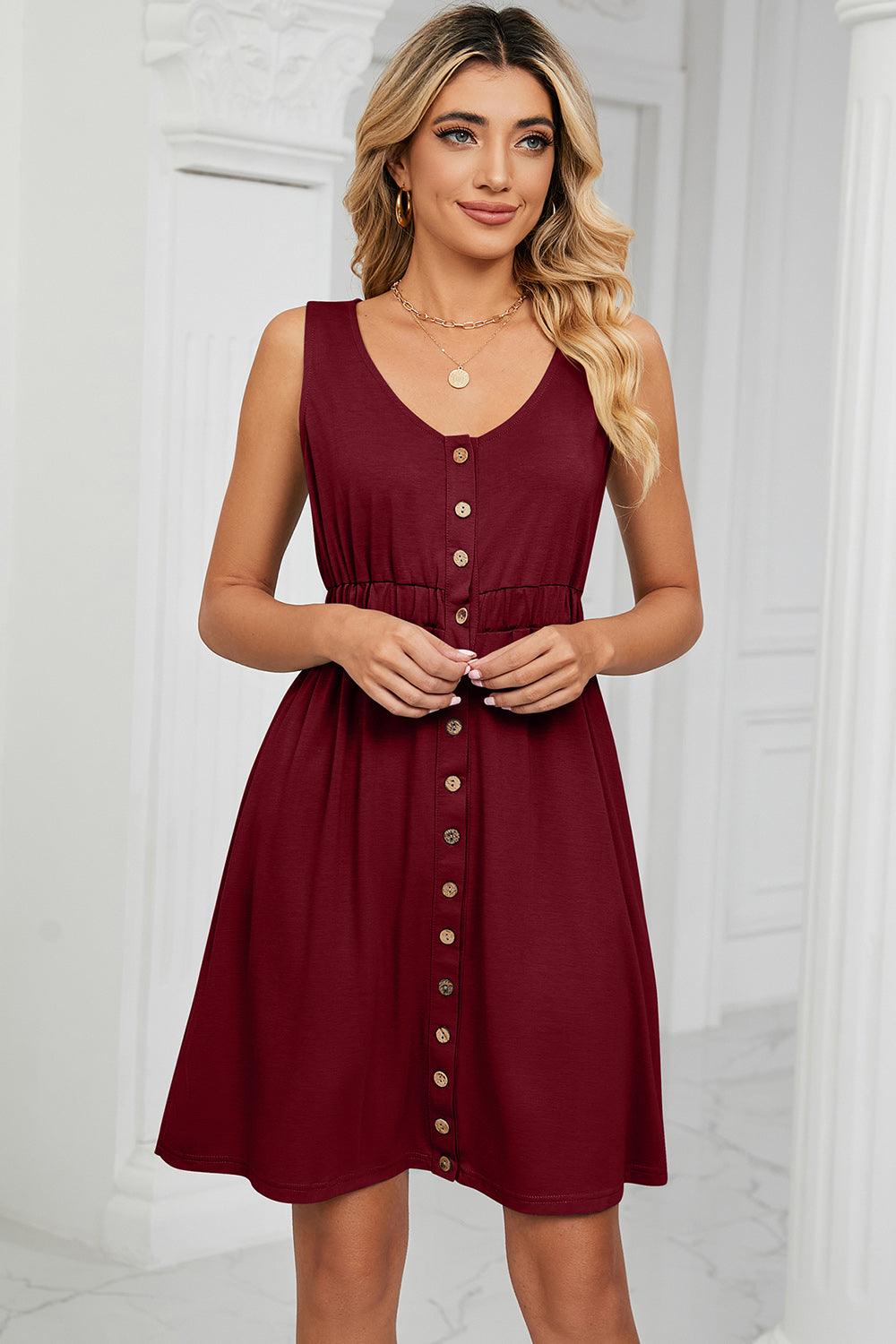 Buttoned Wide Strap Mini Dress Carauana Store