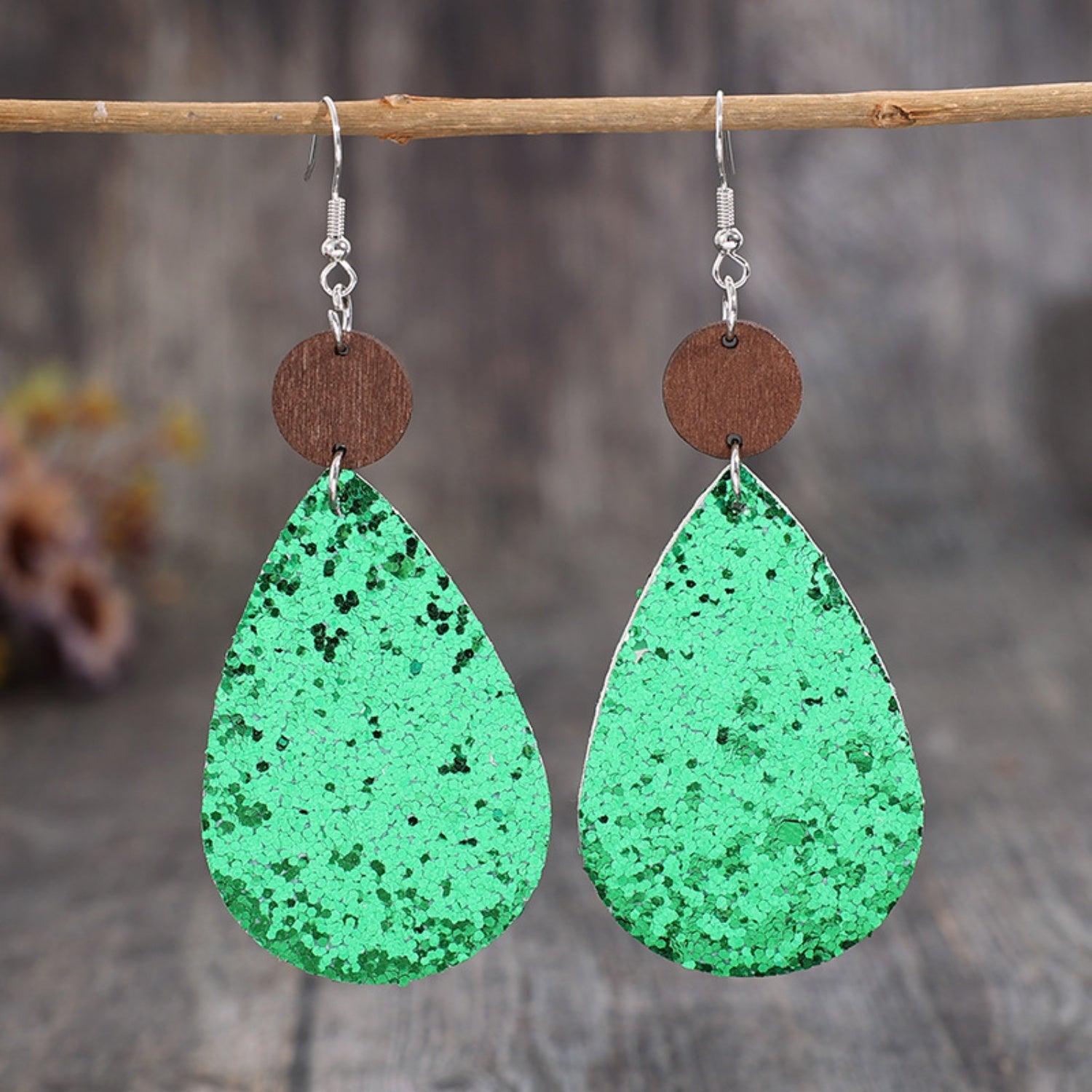 Sequin PU Leather Wooden Dangle Earrings Carauana Store