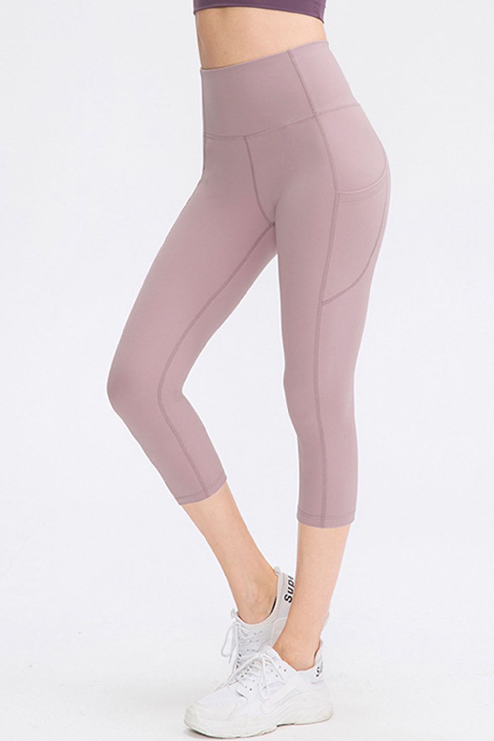 Wide Waistband Cropped Active Leggings with Pockets Carauana Store