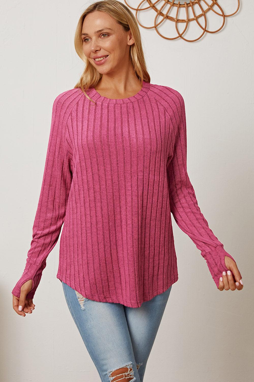 Basic Bae Full Size Ribbed Thumbhole Sleeve T-Shirt Carauana Store