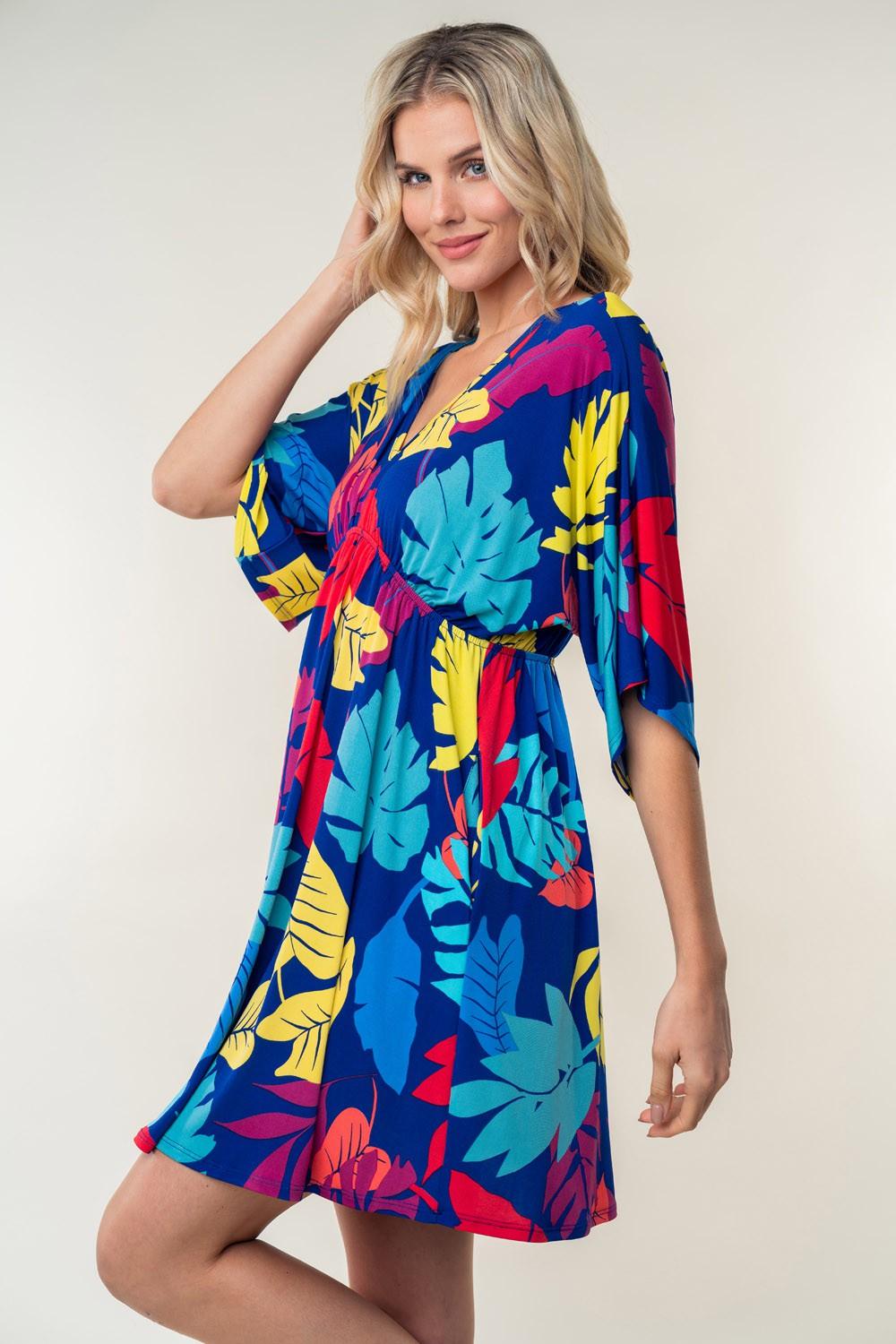 White Birch Full Size Printed V-Neck Mini Dress Carauana Store