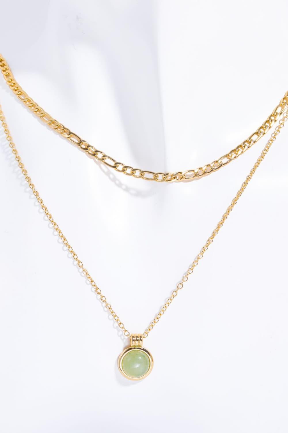 Copper 14K Gold-Plated Round Shape Aventurine Pendant Necklace Carauana Store