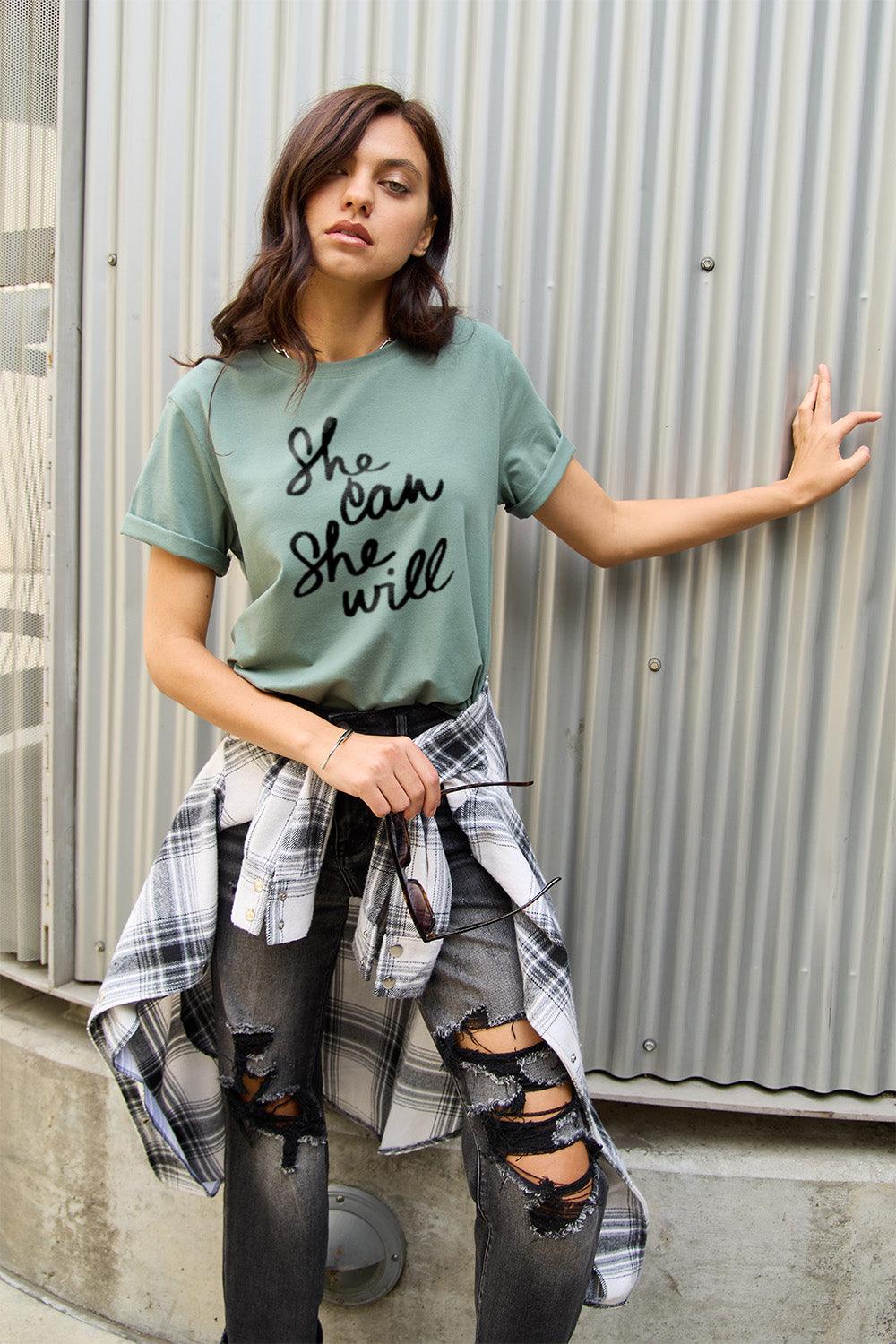 Simply Love Full Size SHE CAN SHE WILL Short Sleeve T-Shirt Carauana Store