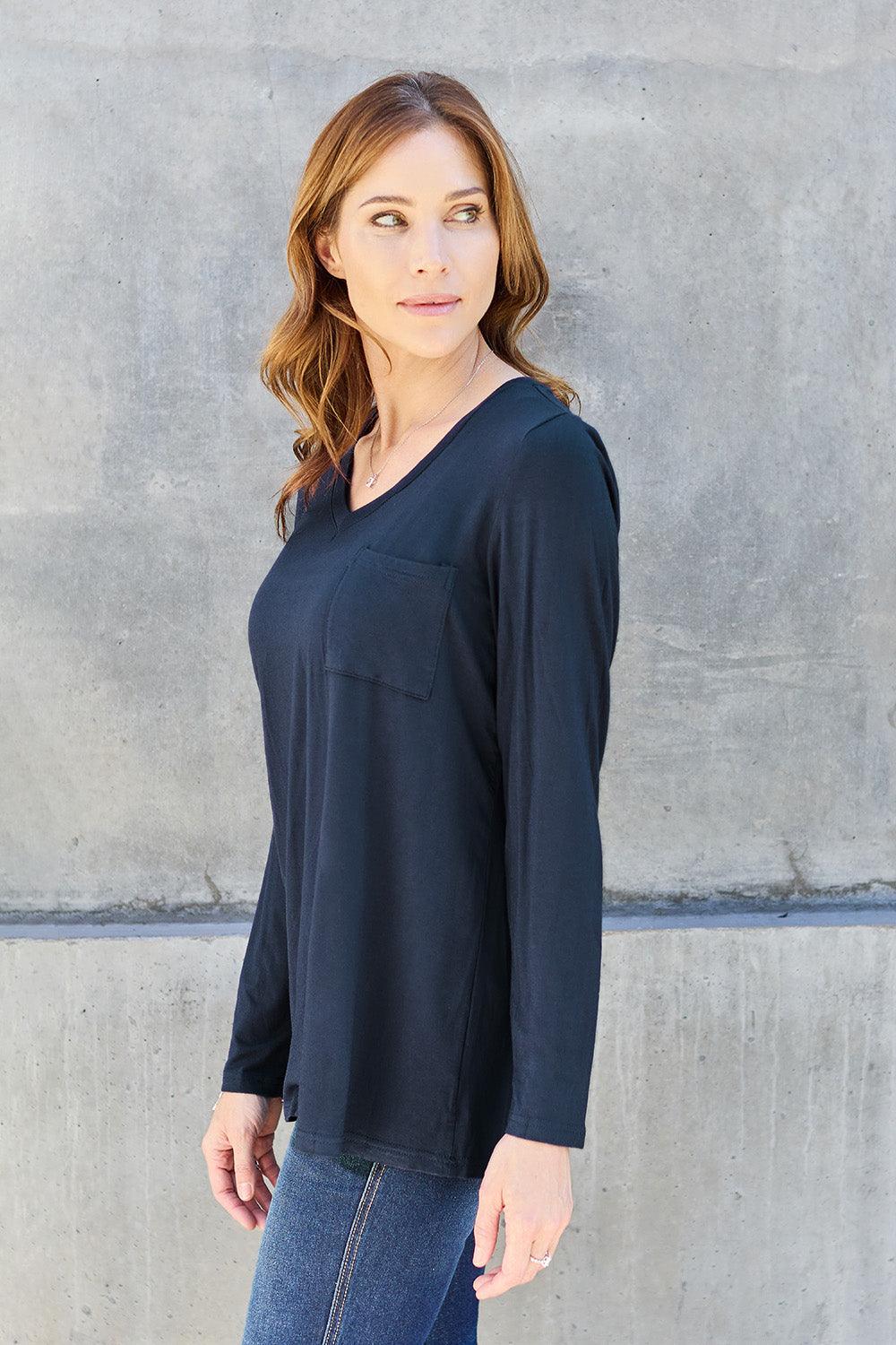 Basic Bae Full Size V-Neck Long Sleeve Top Carauana Store