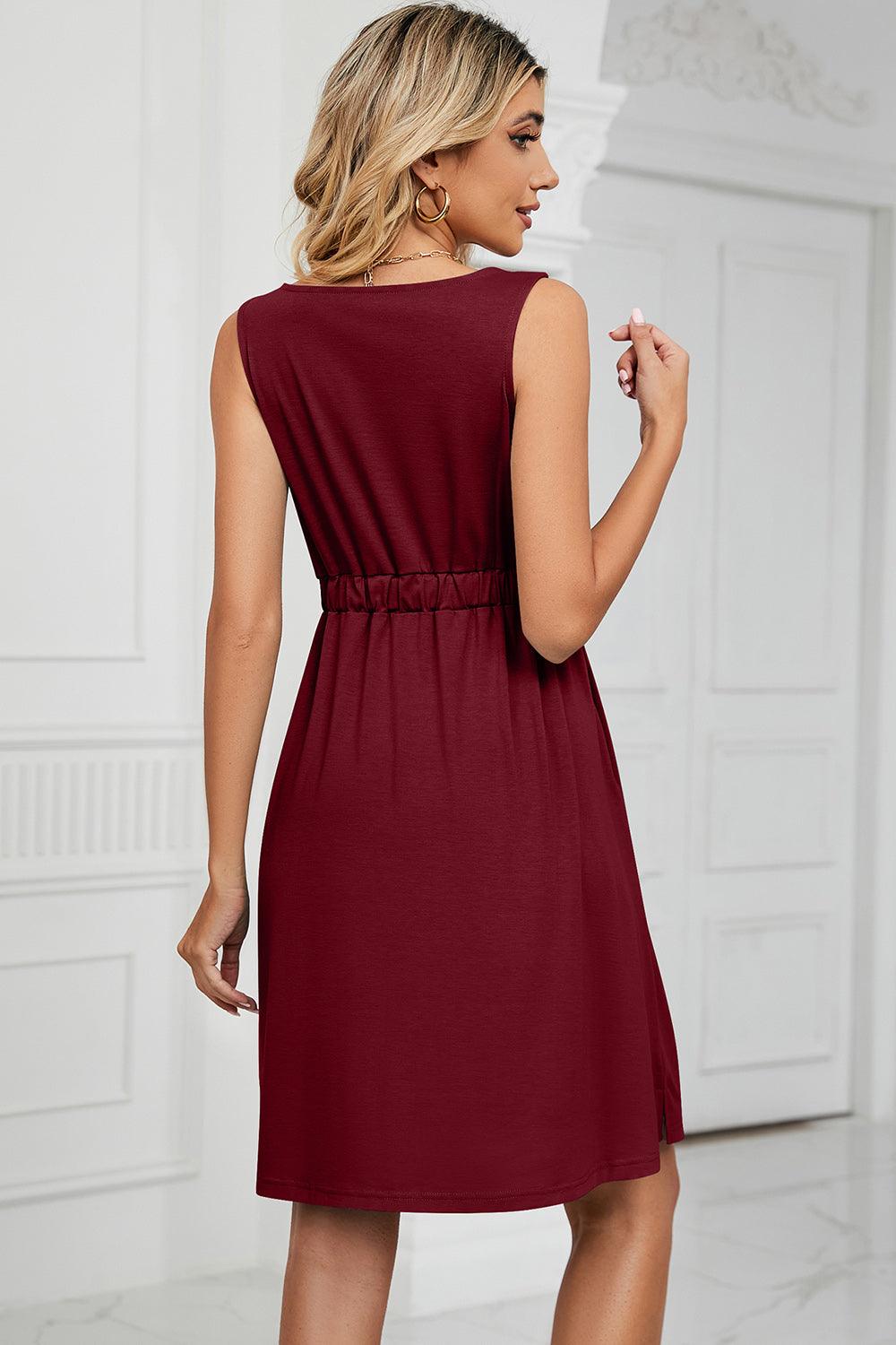 Buttoned Wide Strap Mini Dress Carauana Store
