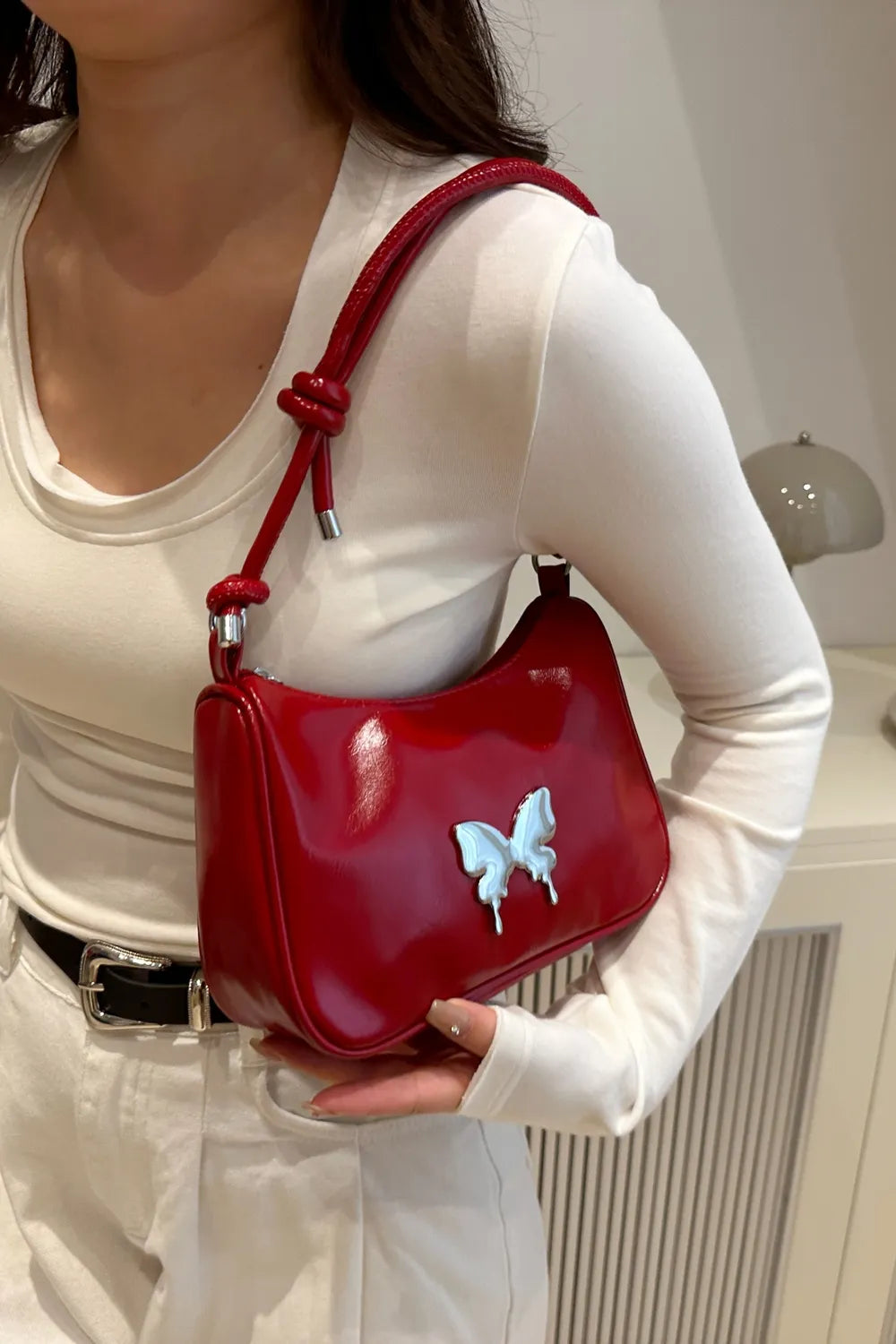 Butterfly PU Leather Knotted Strap Shoulder Bag Carauana Store