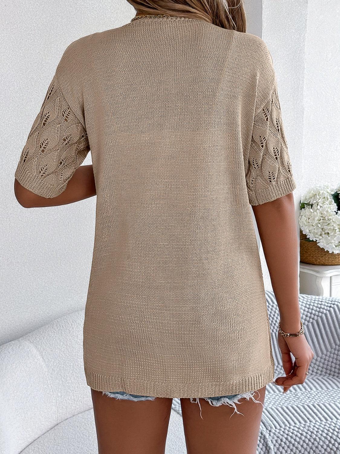 Openwork Open Front Short Sleeve Cardigan Carauana Store