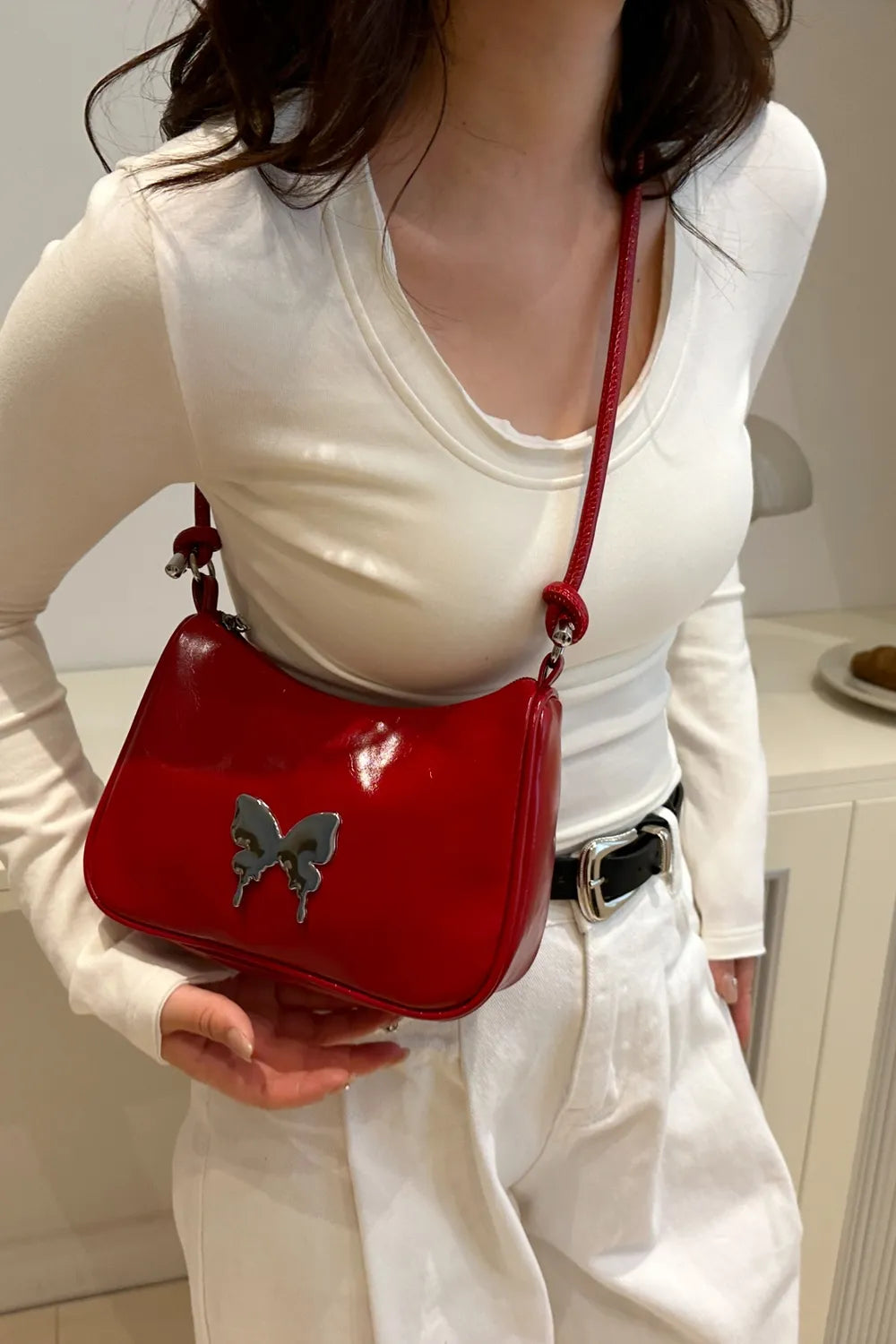Butterfly PU Leather Knotted Strap Shoulder Bag Carauana Store