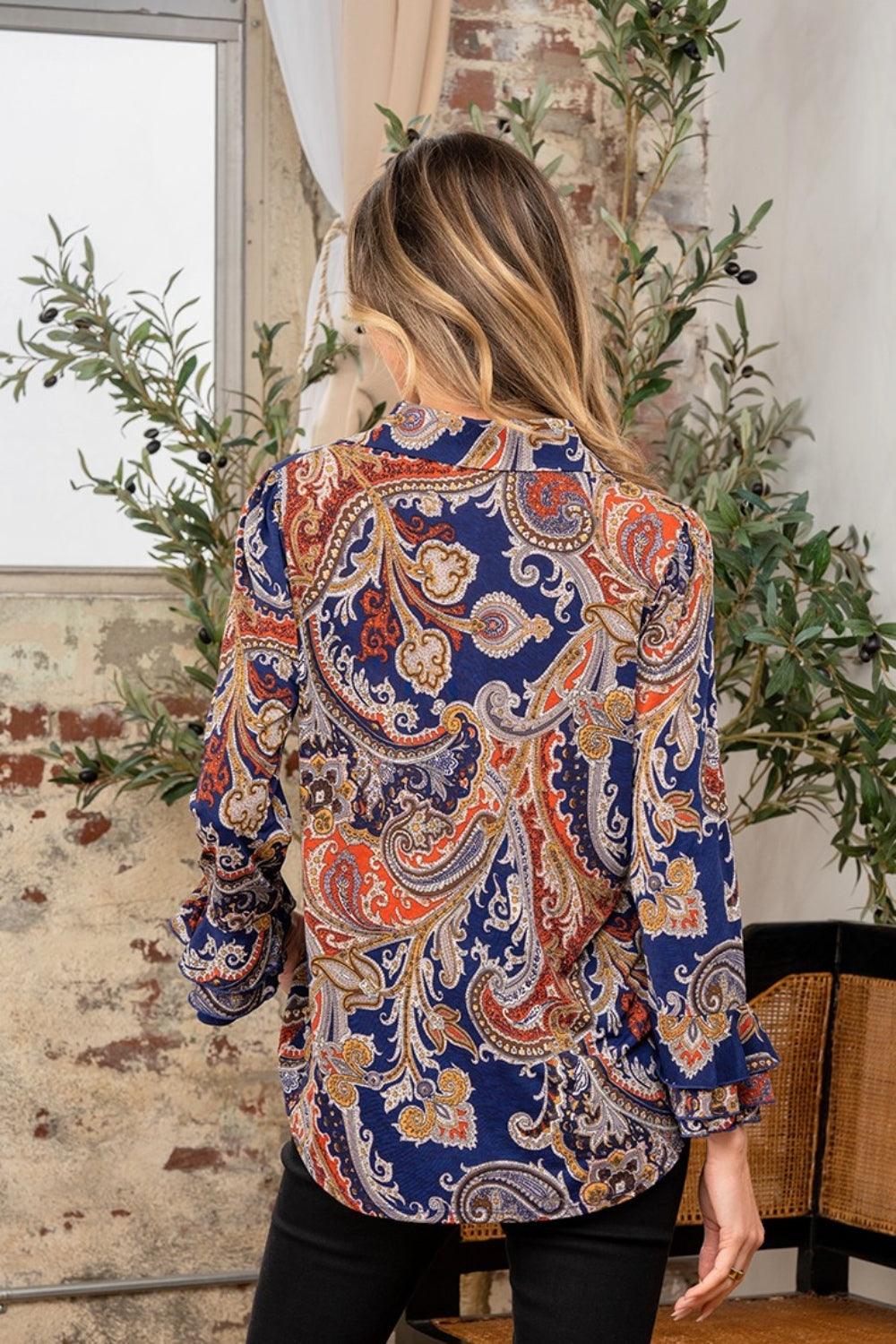 Sew In Love Full Size Wrinkle Free Paisley Print Long Sleeve Top Carauana Store
