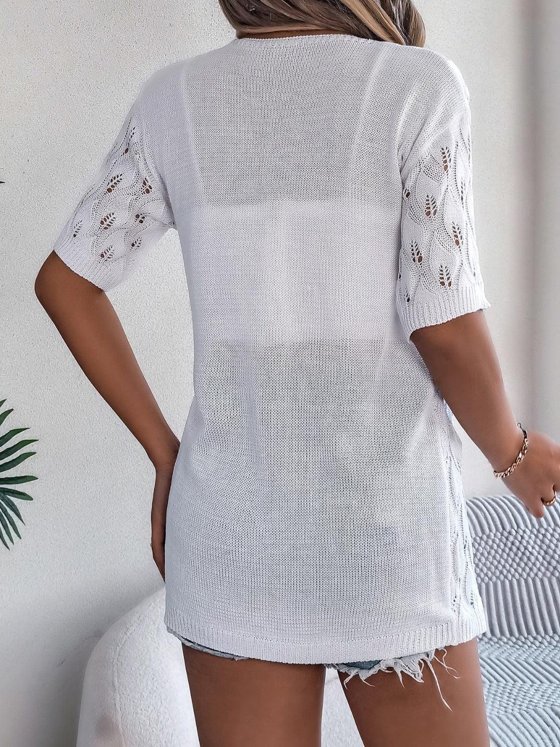Openwork Open Front Short Sleeve Cardigan Carauana Store