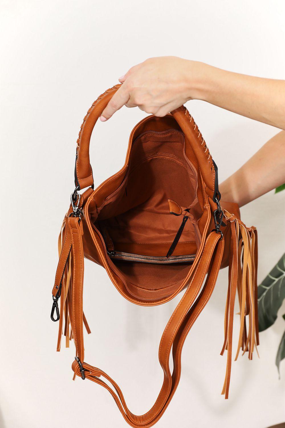SHOMICO PU Leather Fringe Detail Shoulder Bag Carauana Store