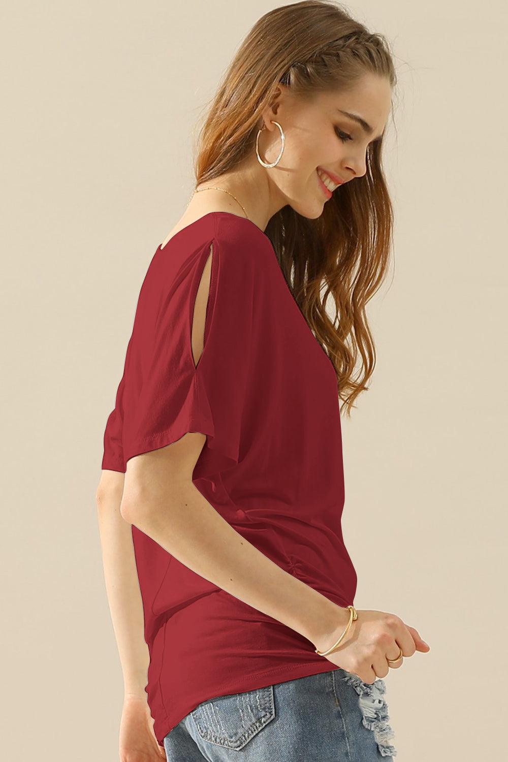 Ninexis Boat Neck Short Sleeve Ruched Side Top Carauana Store