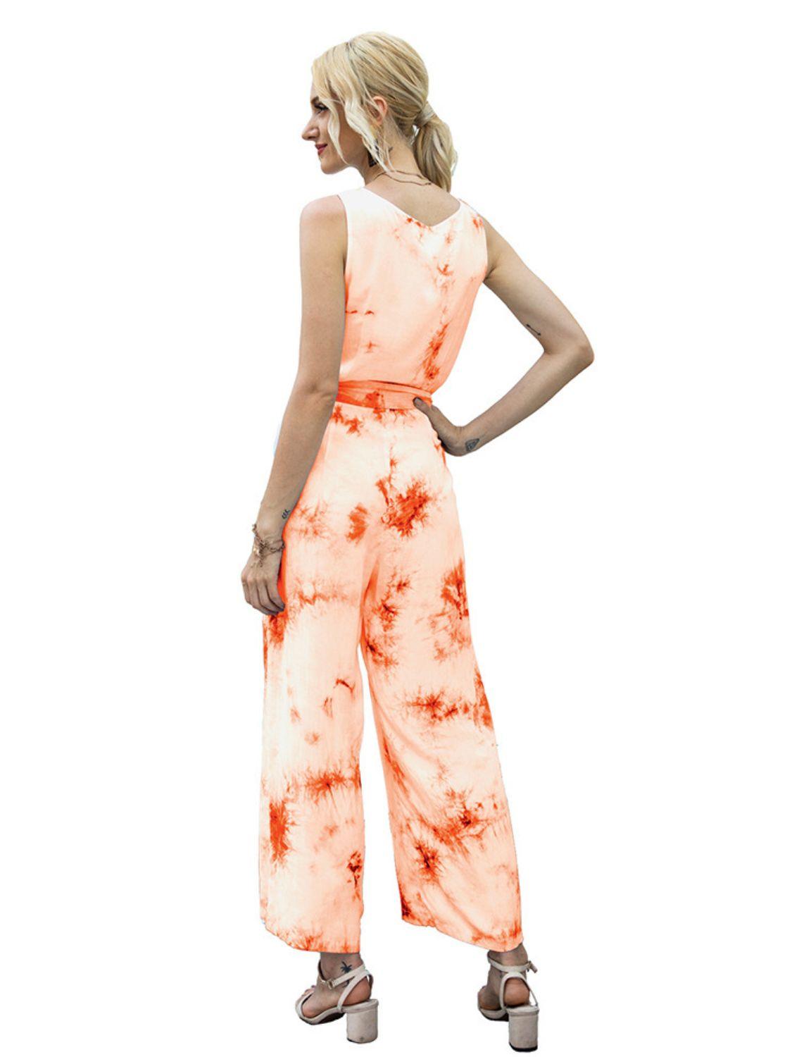 Tie-Dye Tie Waist Sleeveless Jumpsuit Carauana Store