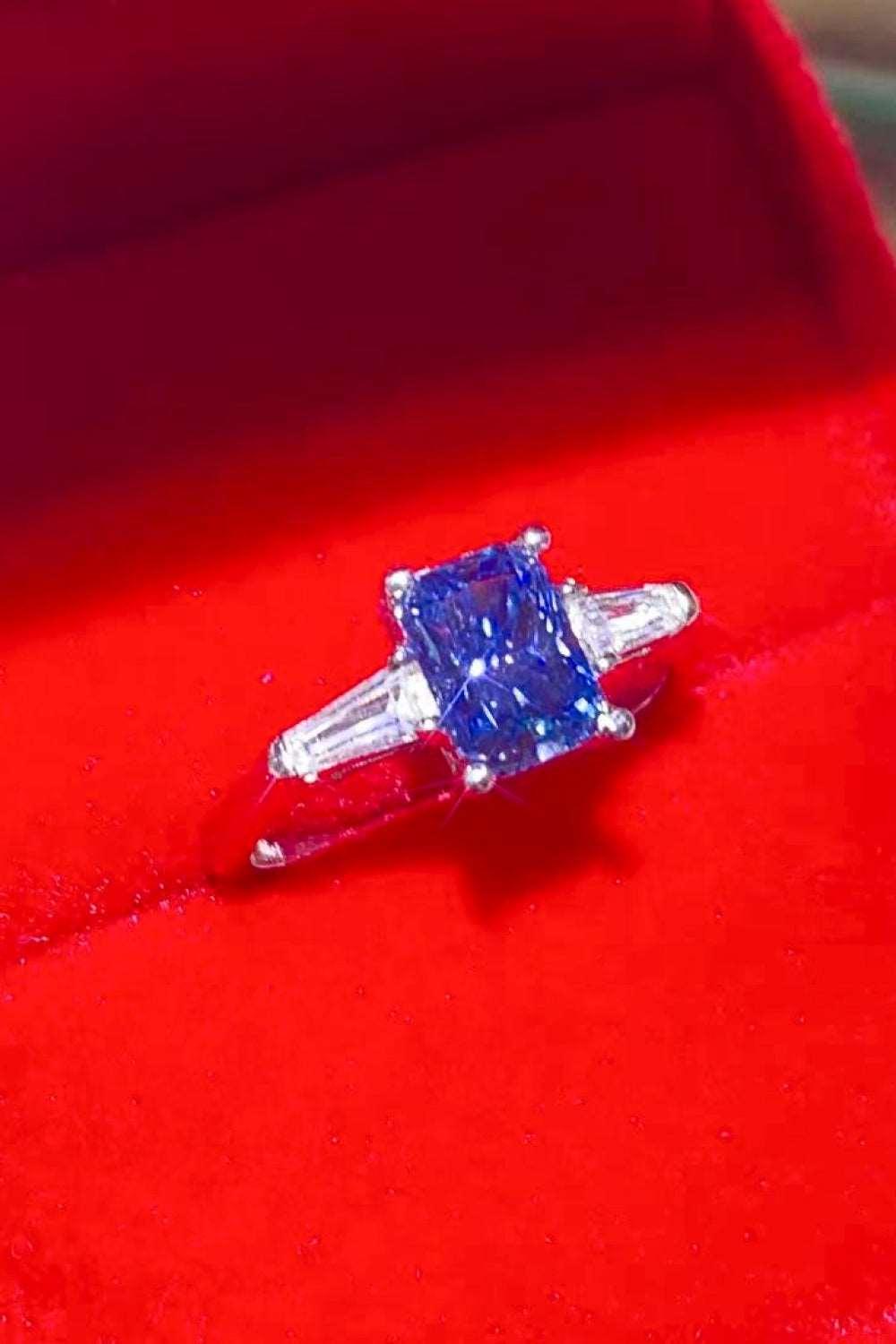 1 Carat Moissanite Platinum-Plated Rectangle Ring in Blue Carauana Store