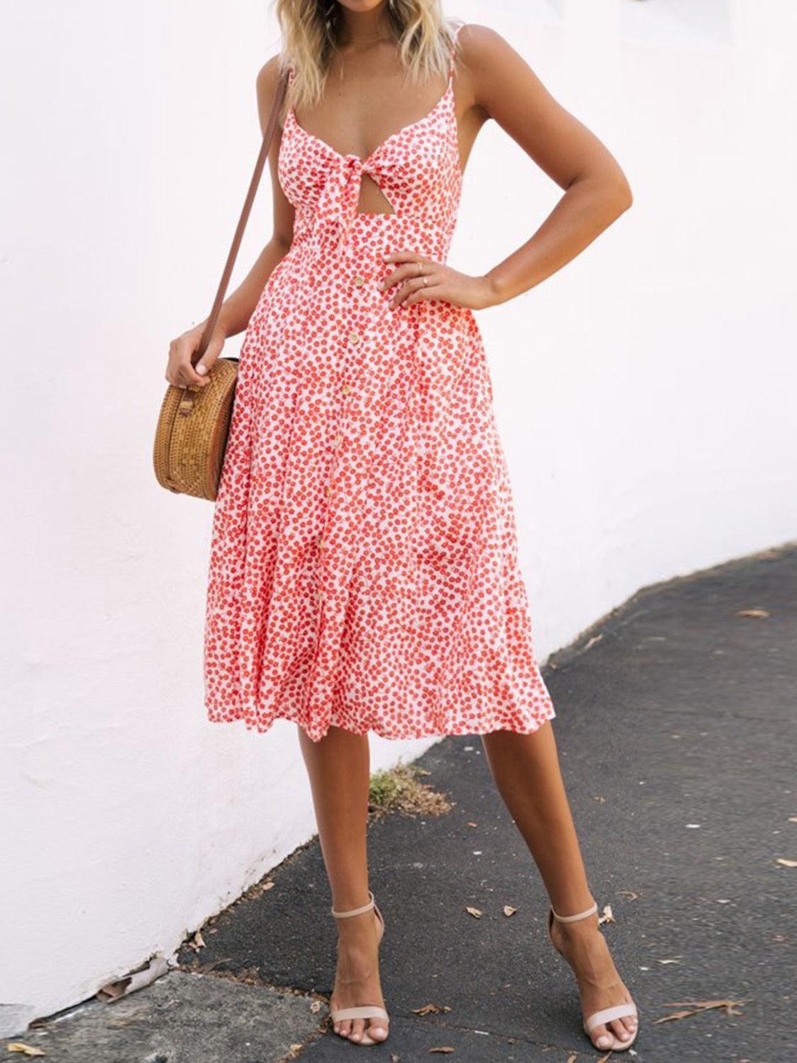 Cutout Smocked Sweetheart Neck Cami Dress Carauana Store