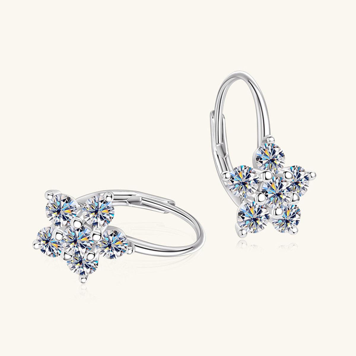 1.2 Carat 925 Sterling Silver Moissanite Flower Huggie Earrings Carauana Store