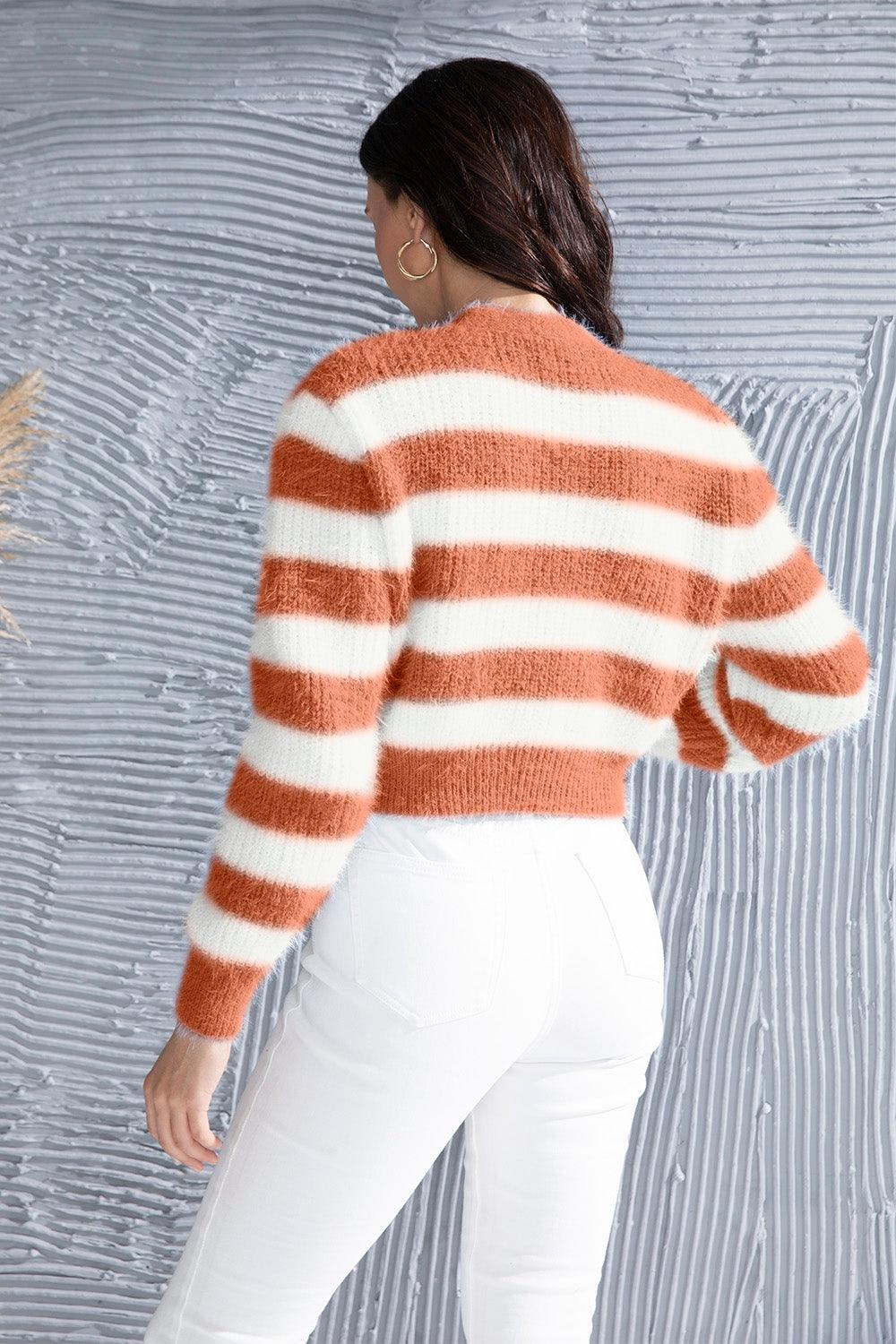 Striped Button Up Cropped Cardigan Carauana Store