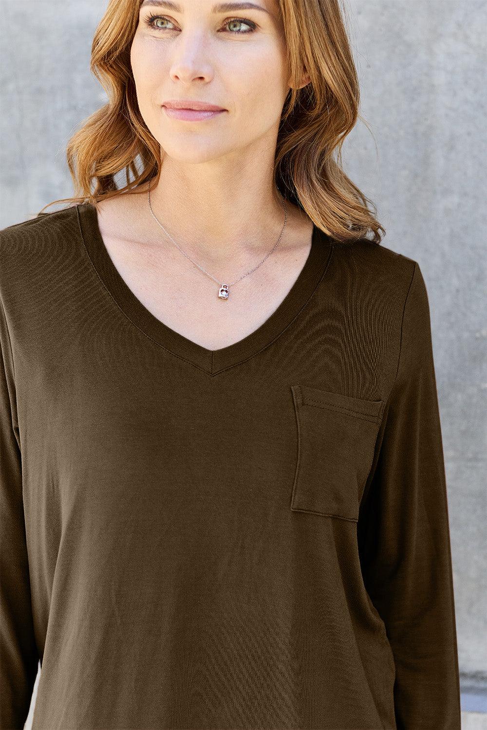 Basic Bae Full Size V-Neck Long Sleeve Top Carauana Store