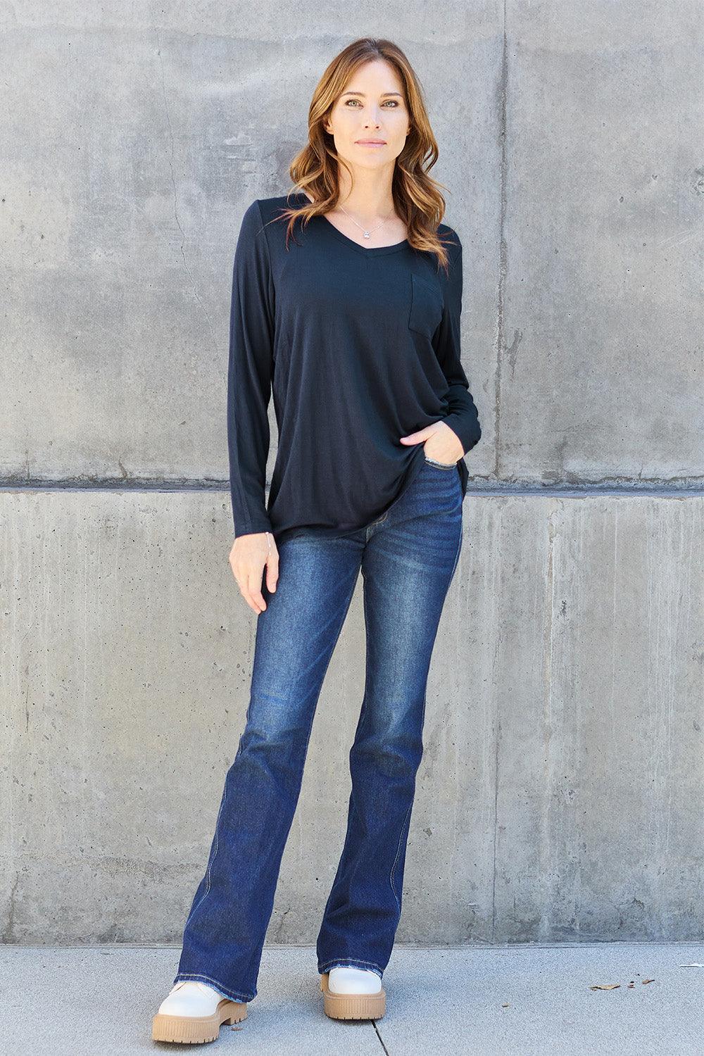 Basic Bae Full Size V-Neck Long Sleeve Top Carauana Store