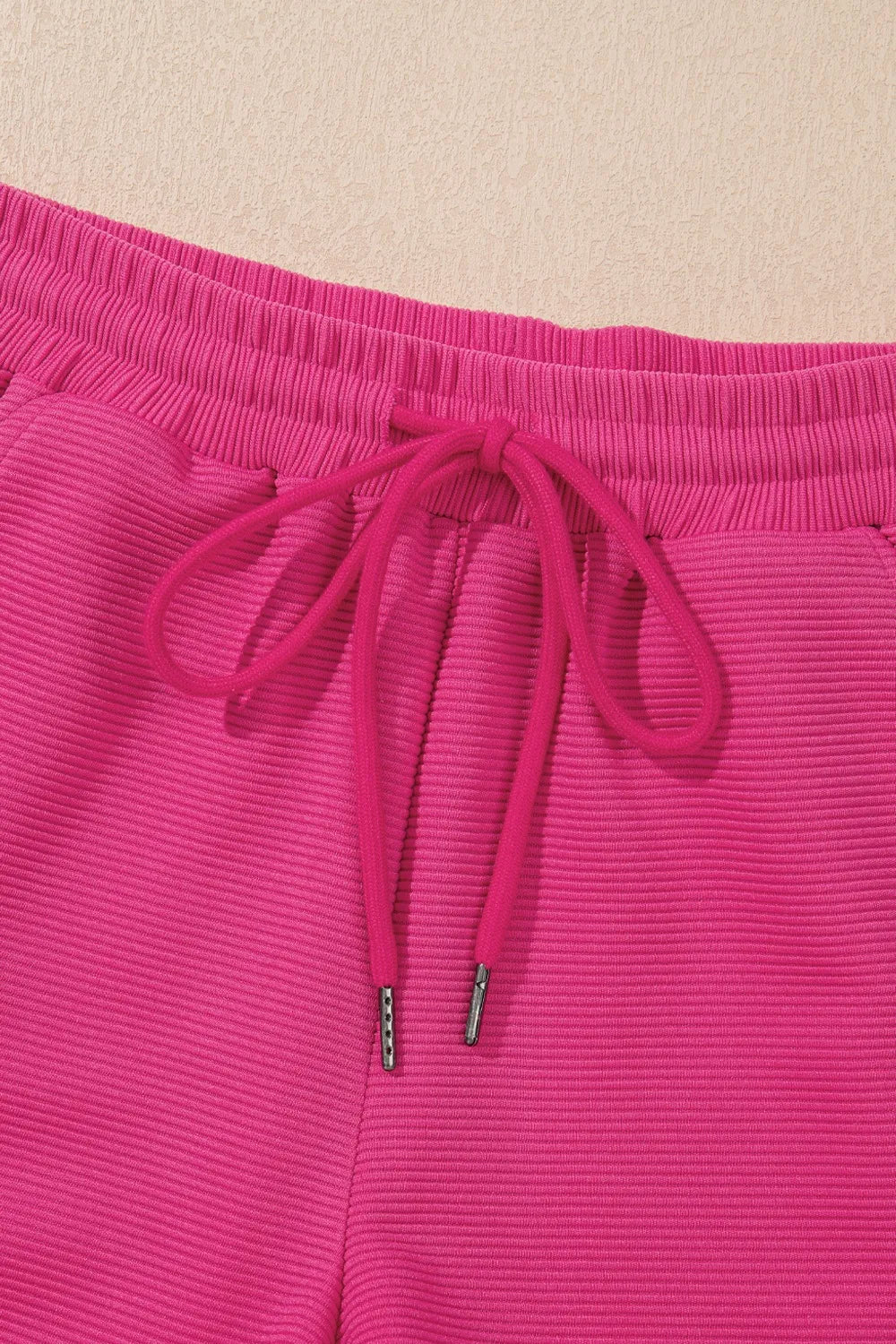Striped Detail Flutter Sleeve Zipped Collar Top and Short Set Carauana Store