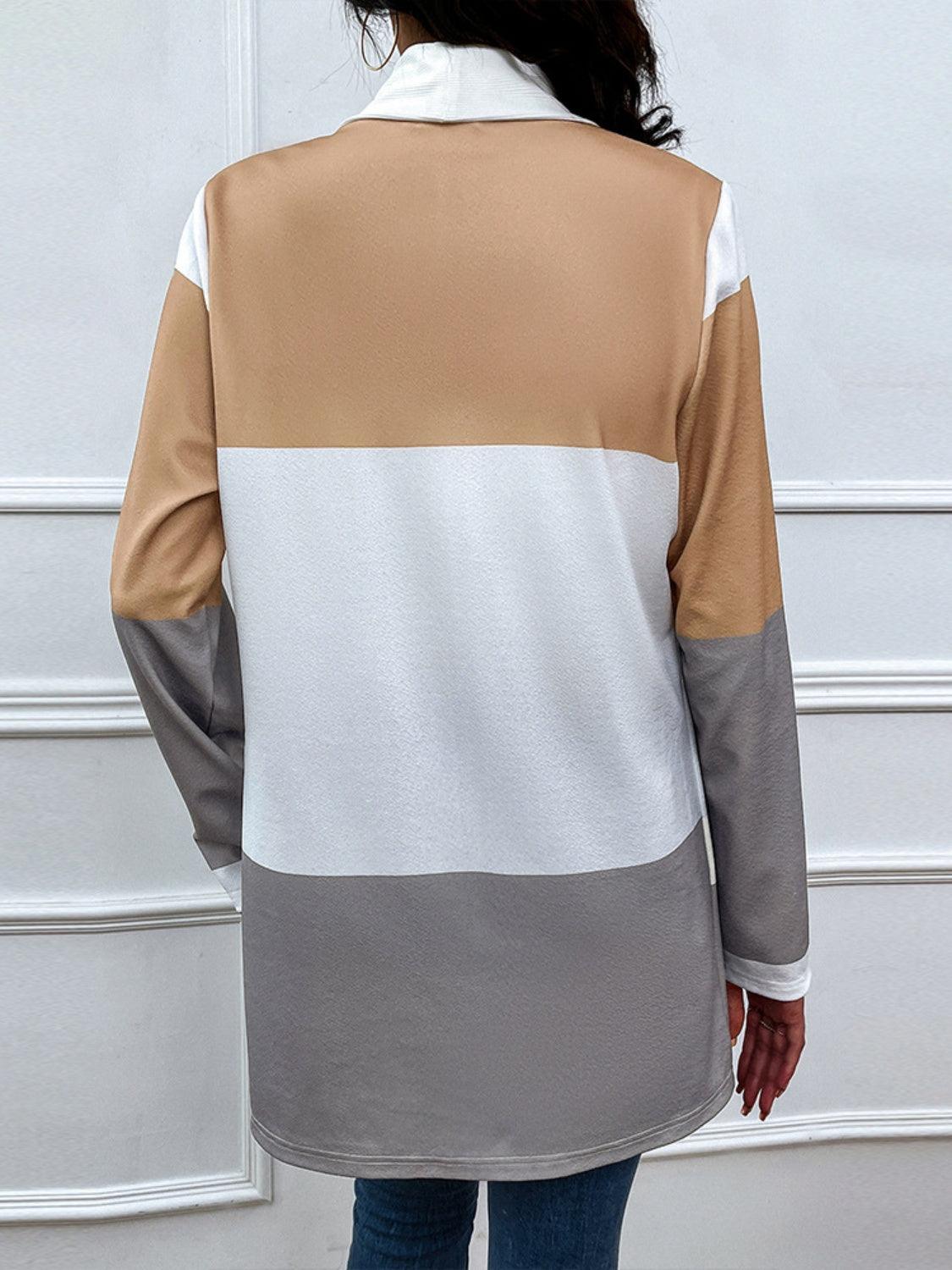 Shiny Color Block Open Front Cardigan Carauana Store