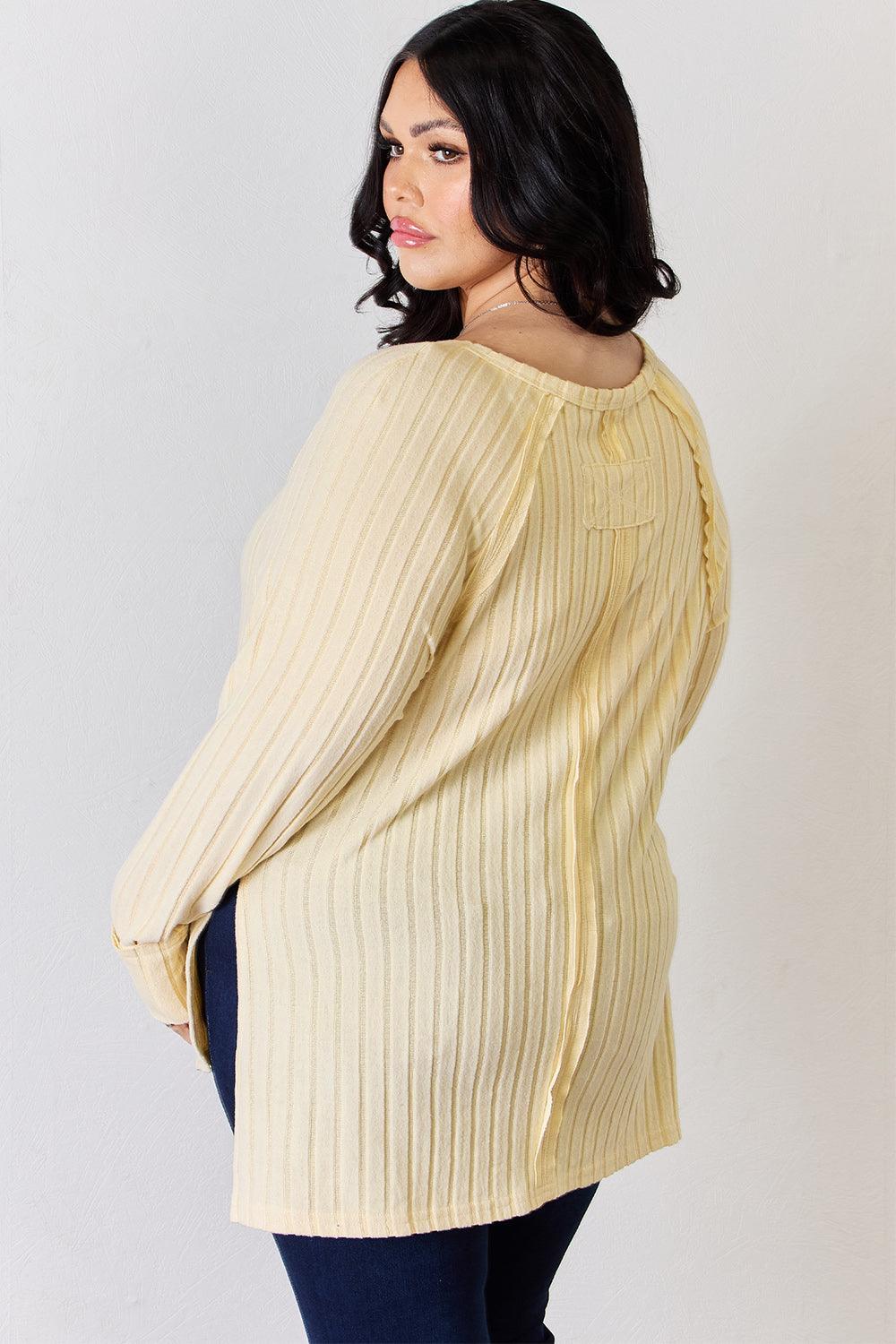 Basic Bae Full Size Ribbed Round Neck Slit T-Shirt Carauana Store