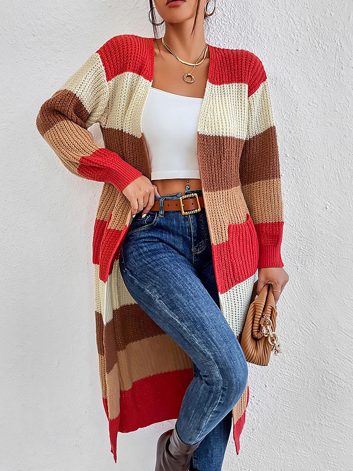 Color Block Open Front Longline Cardigan Carauana Store