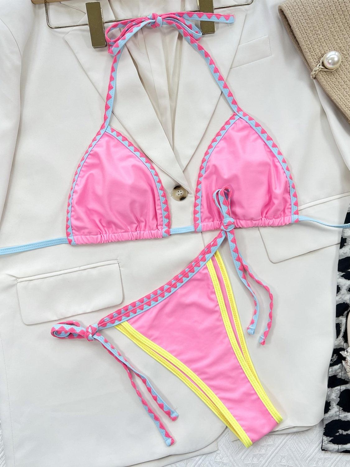 Contrast Trim Halter Neck Bikini Set Carauana Store
