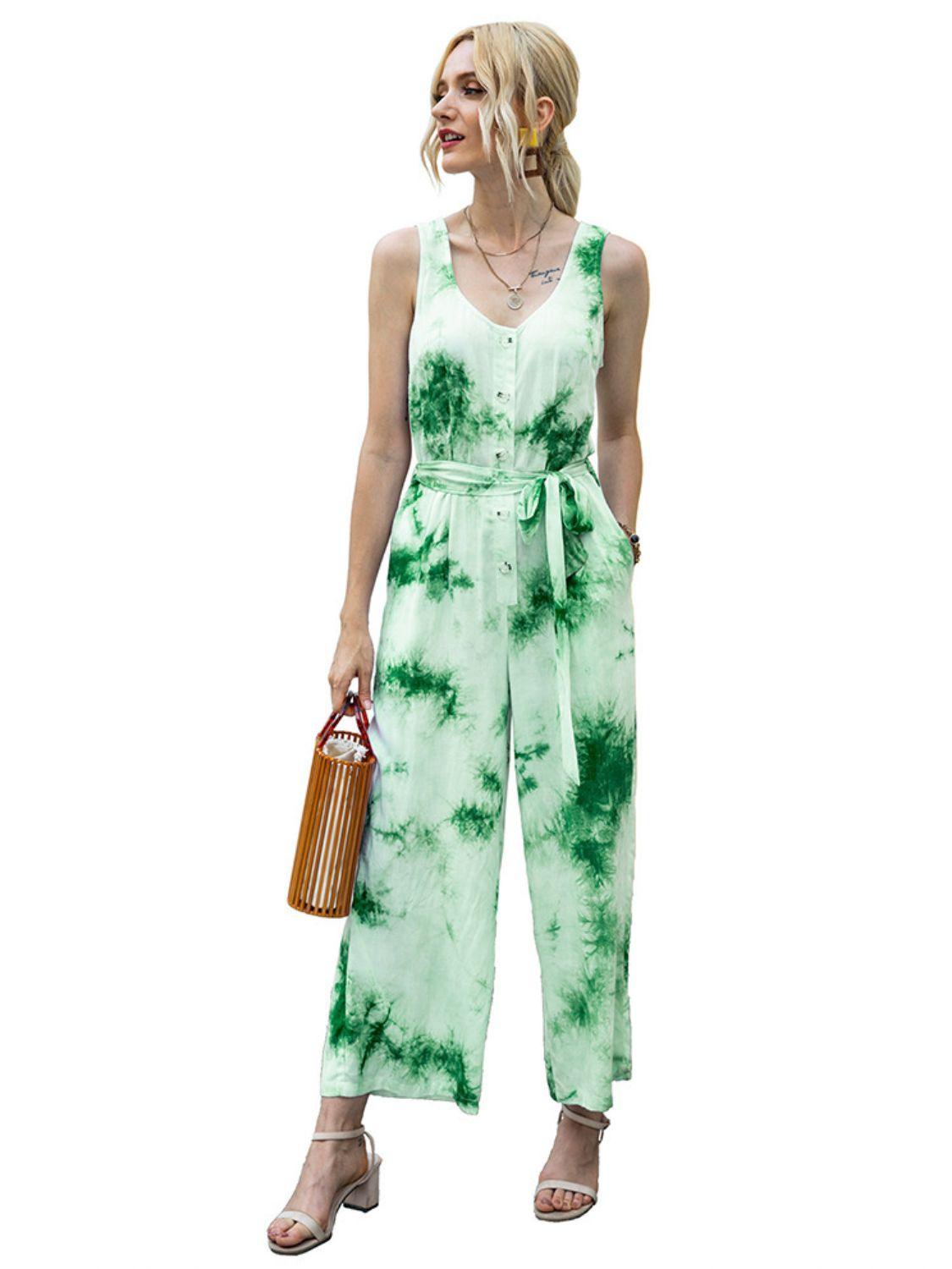 Tie-Dye Tie Waist Sleeveless Jumpsuit Carauana Store