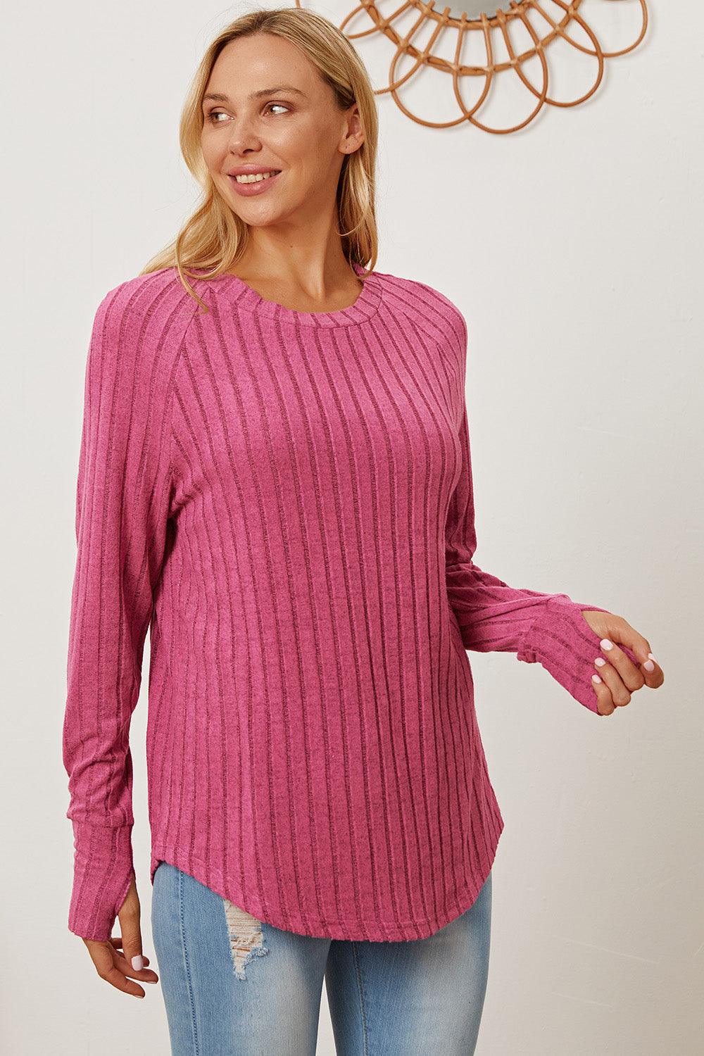 Basic Bae Full Size Ribbed Thumbhole Sleeve T-Shirt Carauana Store