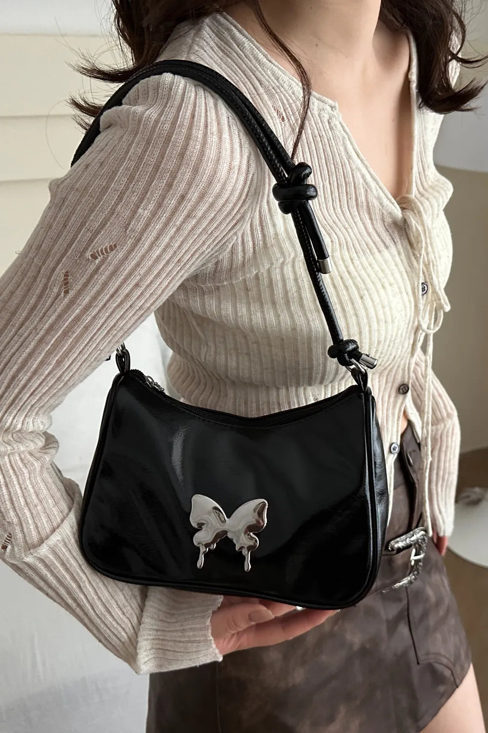 Butterfly PU Leather Knotted Strap Shoulder Bag Carauana Store