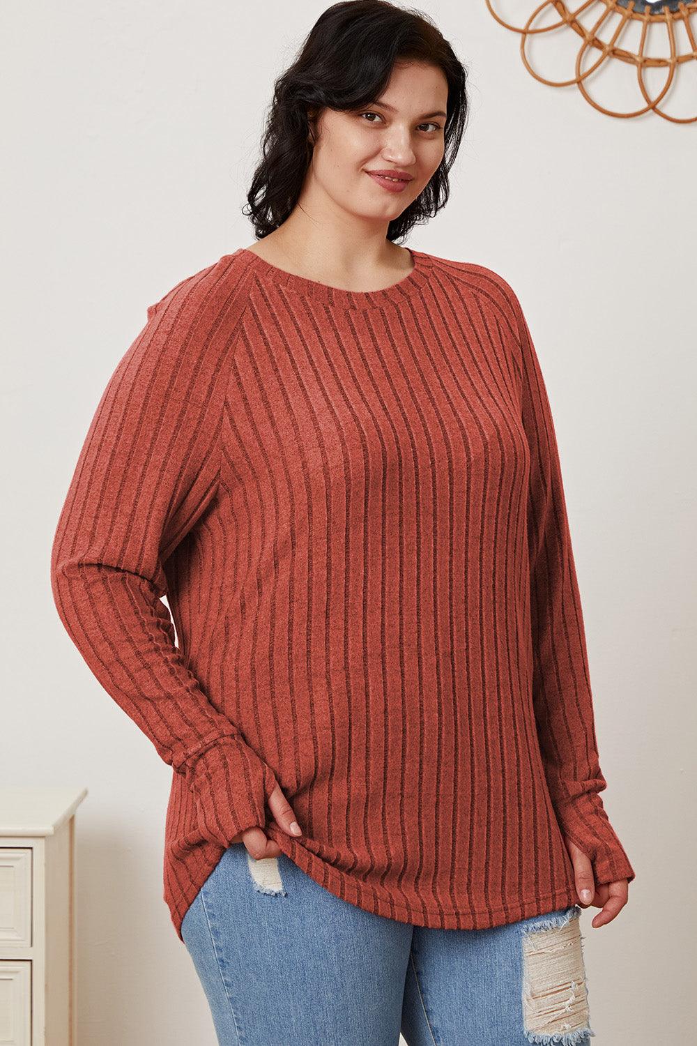 Basic Bae Full Size Ribbed Thumbhole Sleeve T-Shirt Carauana Store